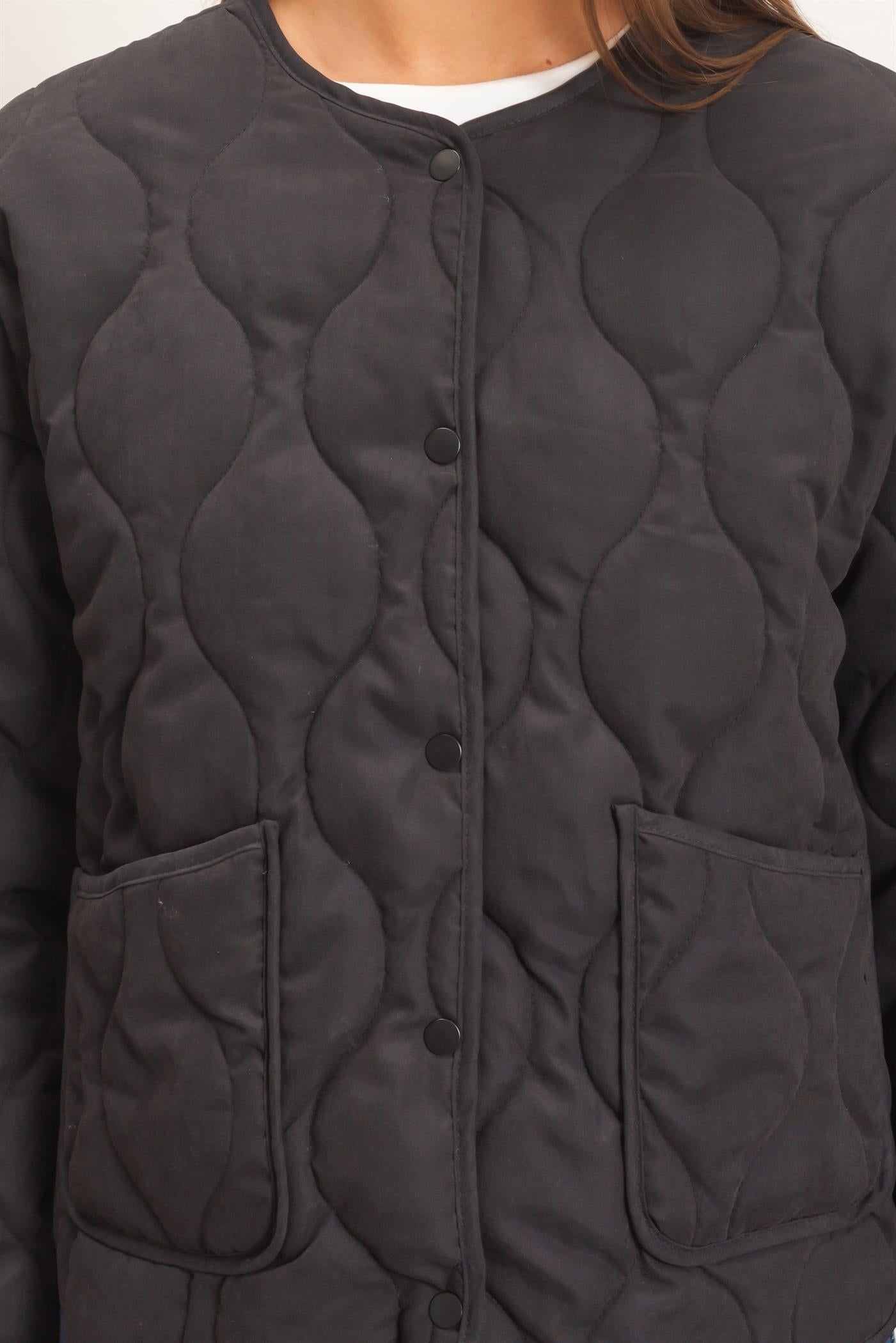 Wholesale Quilted Button Front Jacket Coats & Jackets DZ26F254 BLACK DOUBLE ZERO