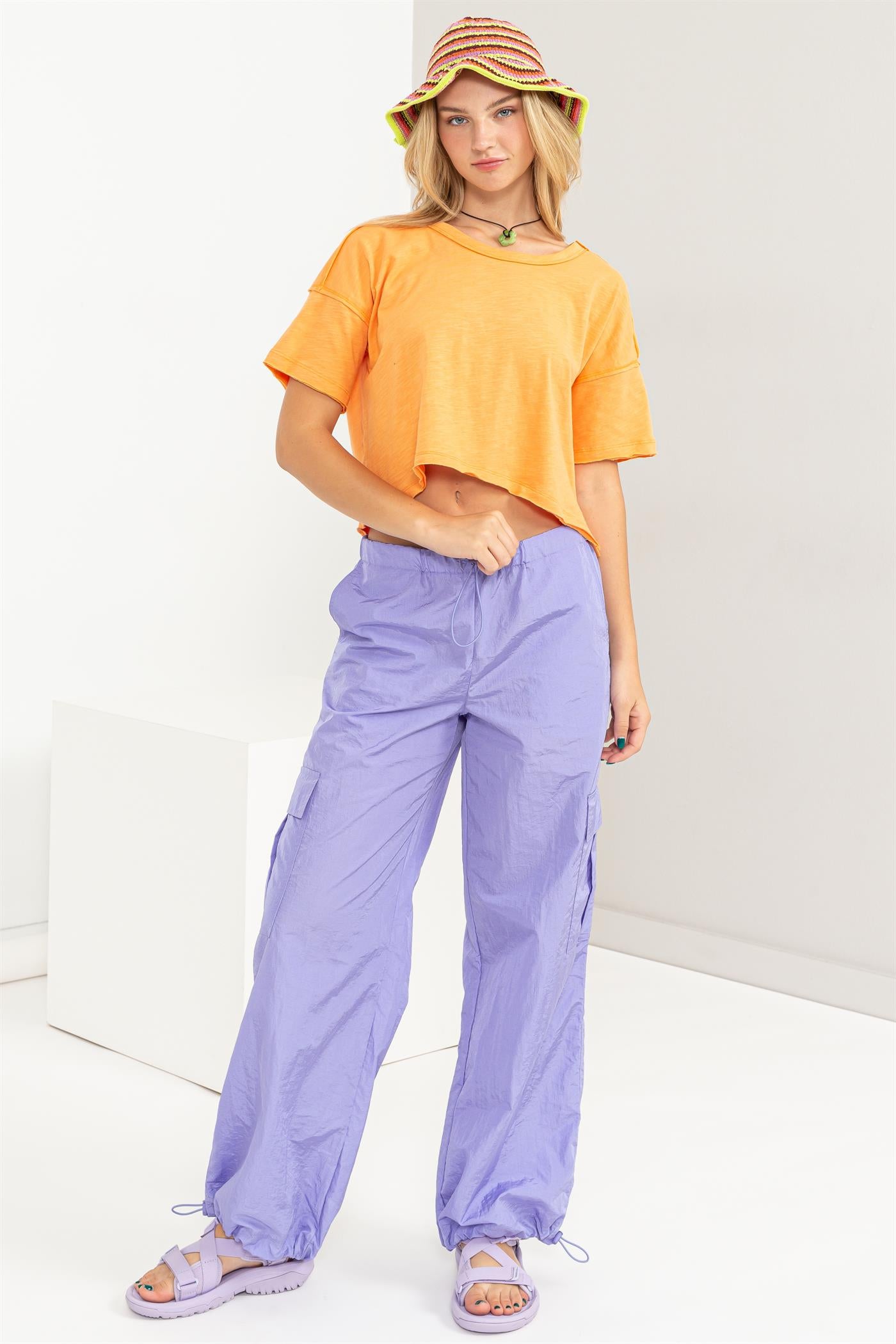 Wholesale Low Rise Parachute Cargo Pants Pants DZ24C809 PASTEL INDIGO DOUBLE ZERO