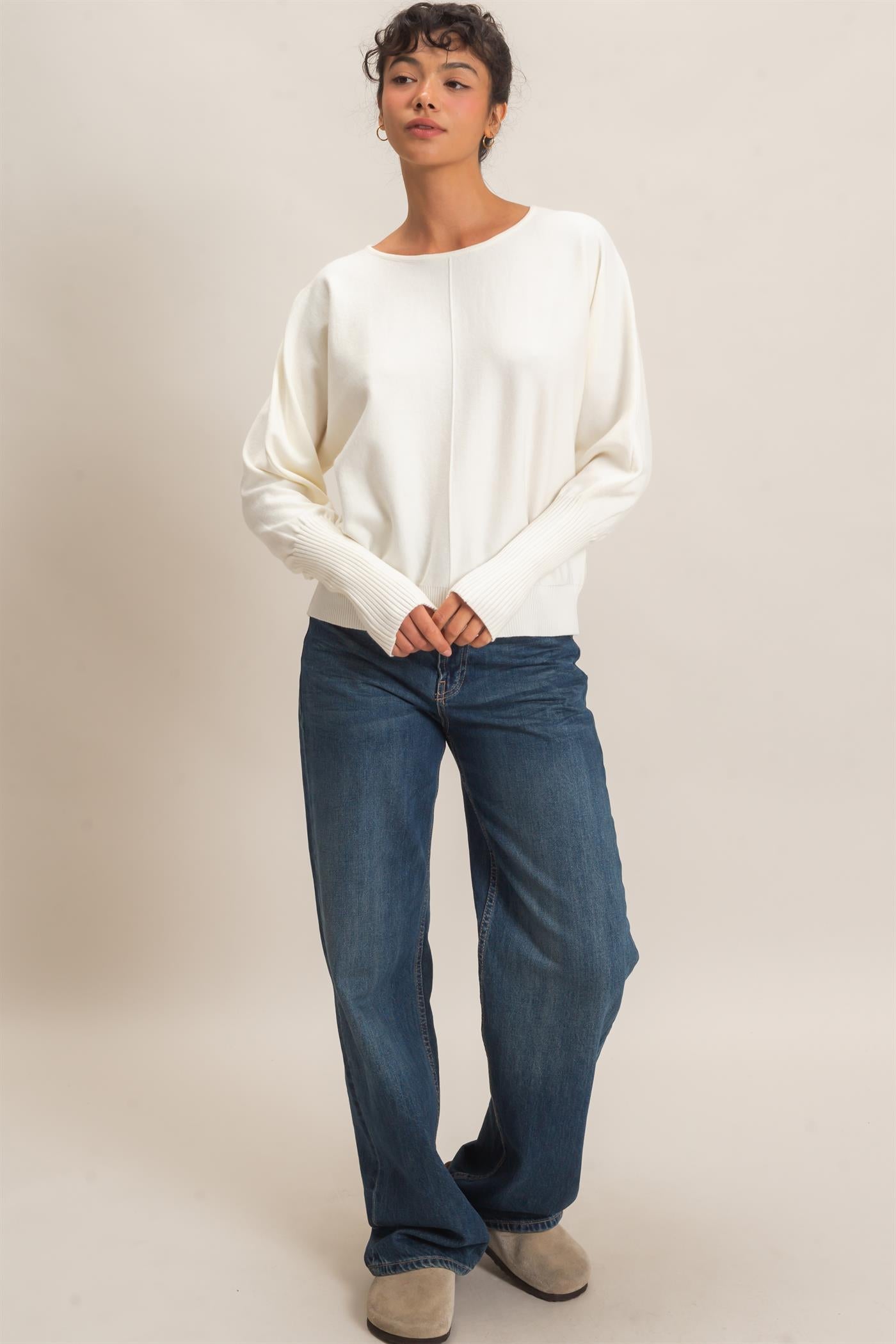Wholesale Batwing Sleeve Center Seam Sweater Sweaters DZ26E079 CREAM DOUBLE ZERO