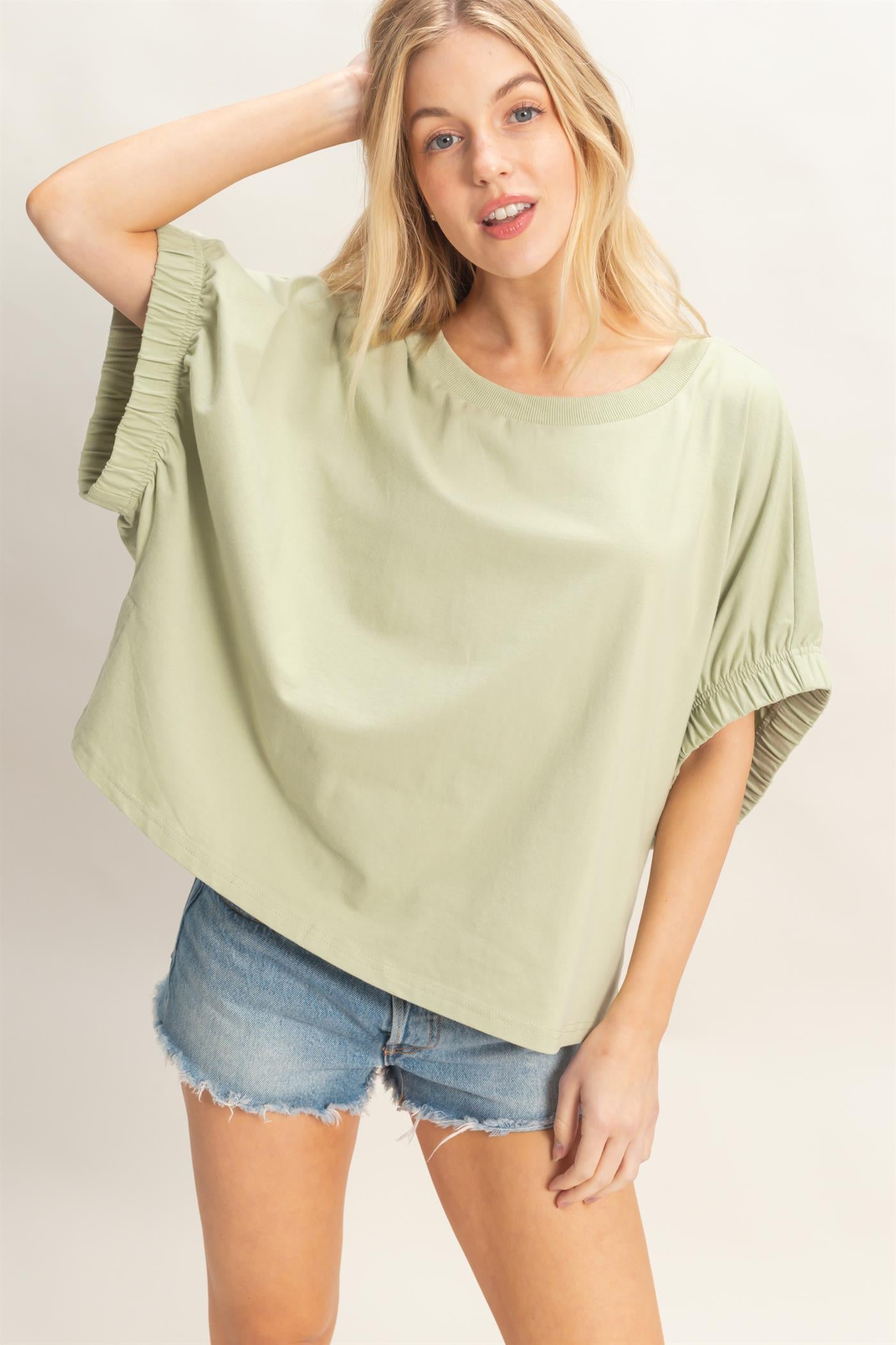 Wholesale Oversized Elastic Cuff Top T-Shirts HF26C082 SAGE HYFVE