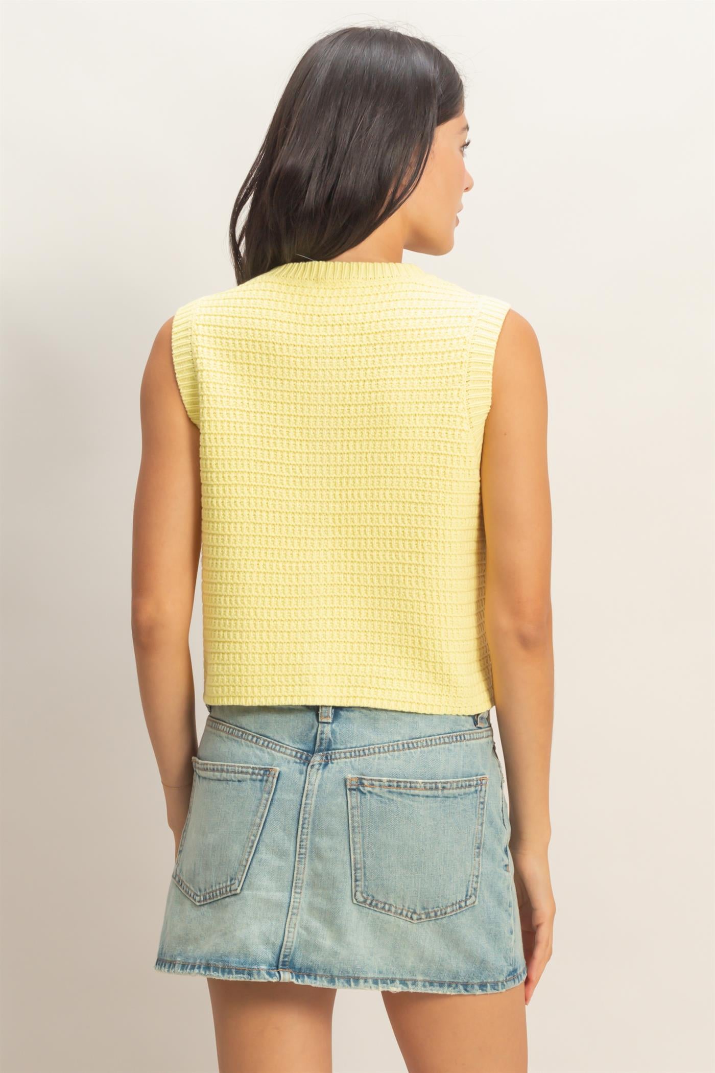 Wholesale Textured Button-Front Vest With Pocket Clothing Tops DZ26A448 PALE YELLOW DOUBLE ZERO