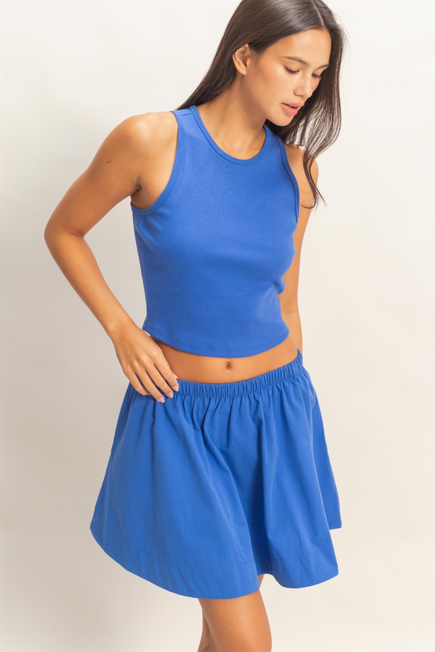 Wholesale Sleeveless Ribbed Top And Skirt Set Clothing DZ26C346-SET COBALT DOUBLE ZERO