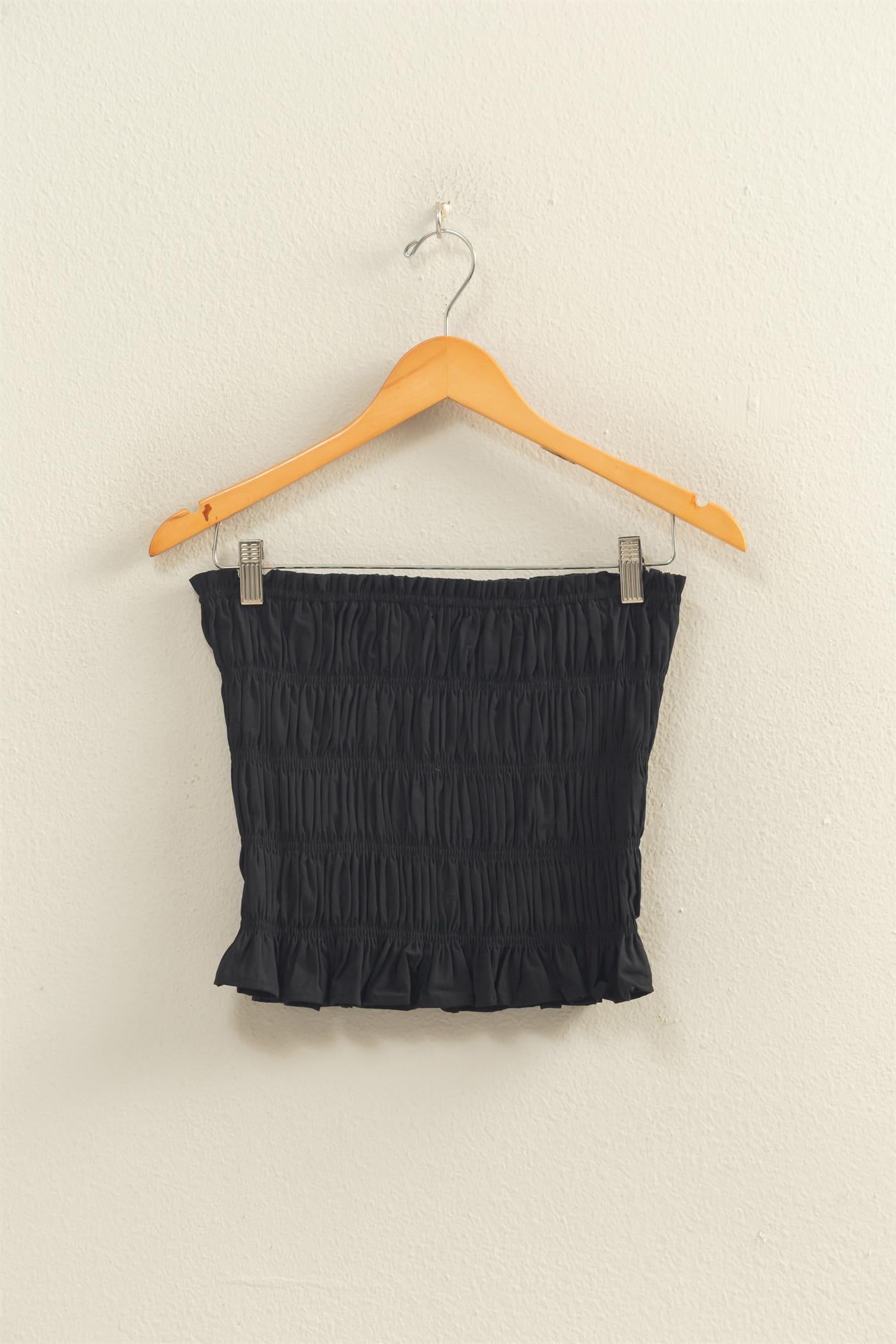 Wholesale Smocked Ruffle Tube Top Clothing Tops DZ26C282 BLACK DOUBLE ZERO
