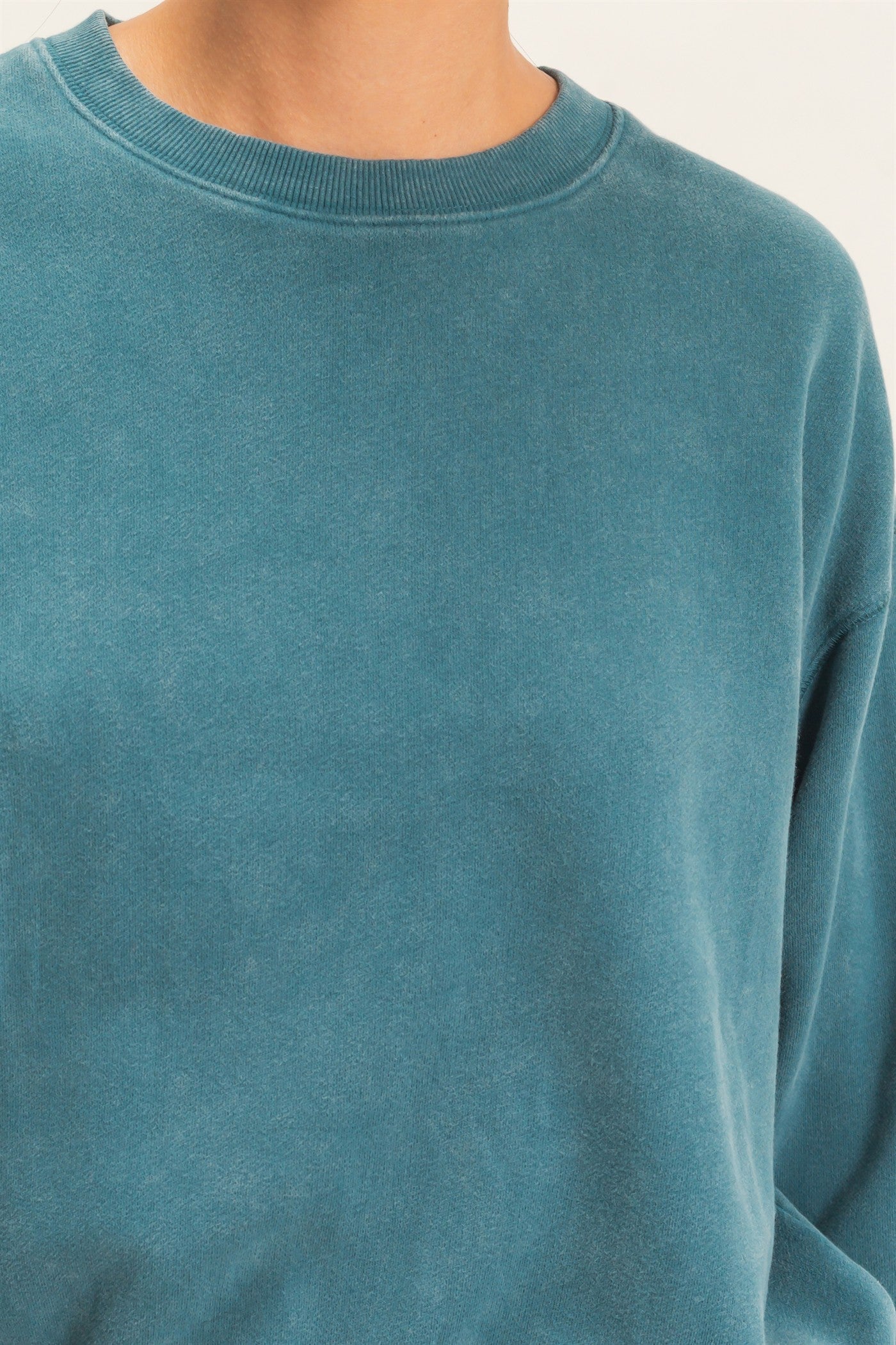 Wholesale Acid Wash Crew Neck Sweatshirt Sweatshirts DZ26E082 DARK TEAL DOUBLE ZERO