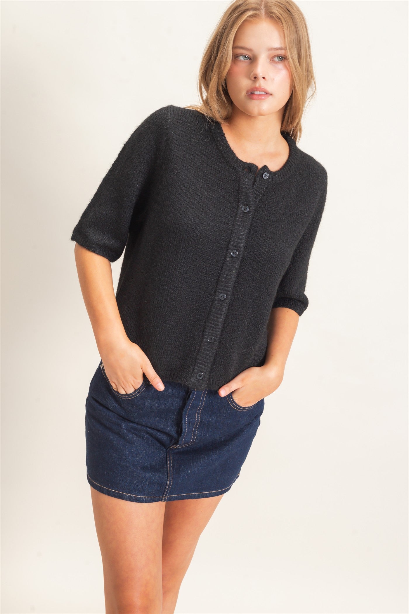 Wholesale Button-Up Cardigan Cardigans HF26E228 BLACK HYFVE