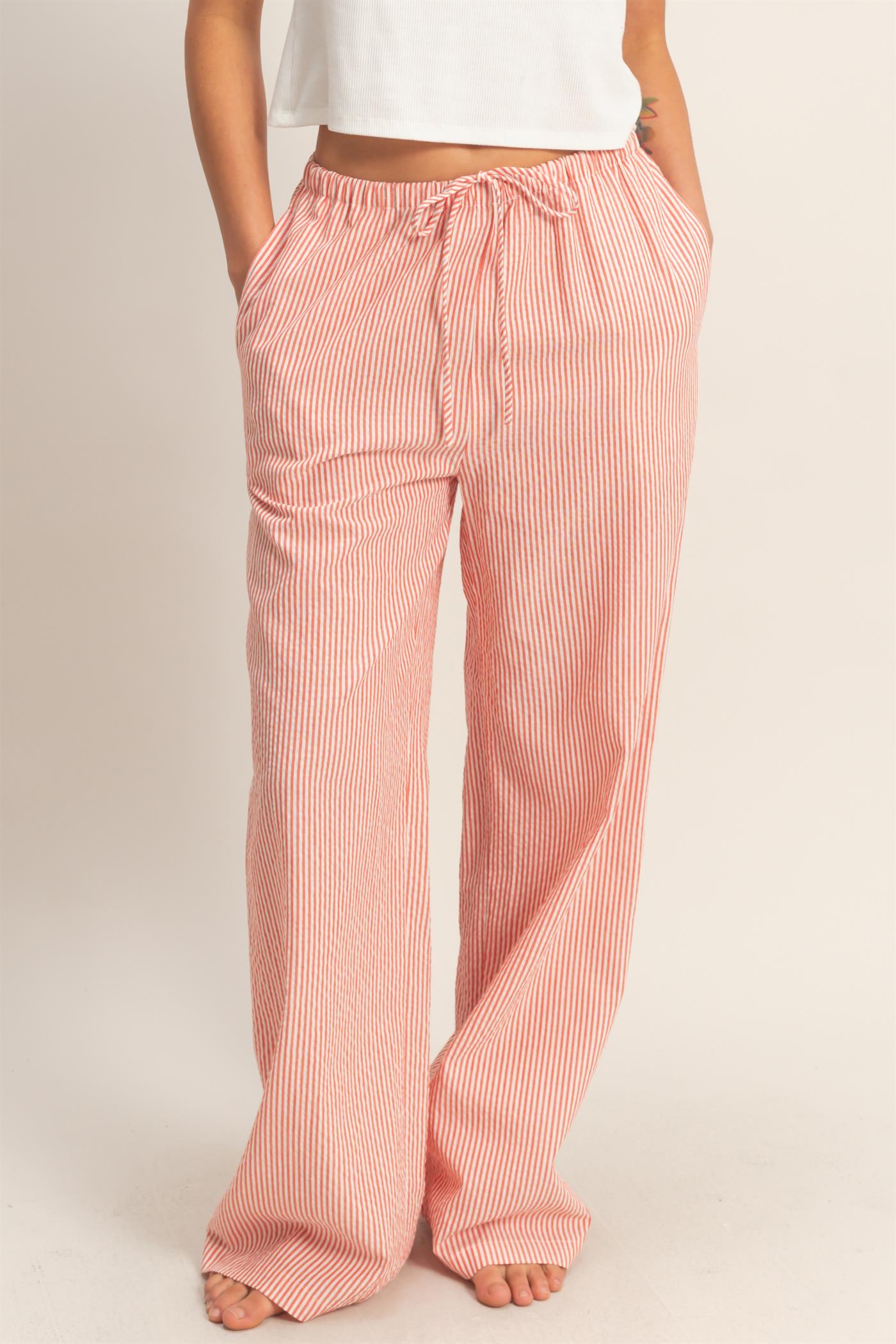 Wholesale Striped Wide Leg Pants Pants DZ26A752 RED DOUBLE ZERO
