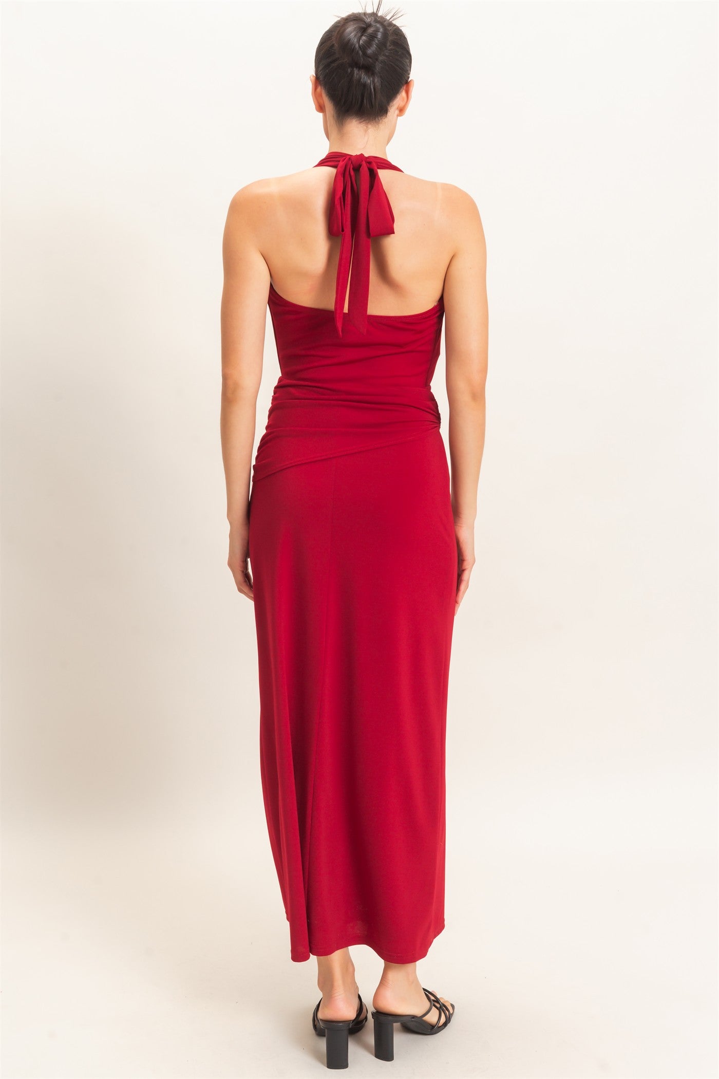 Wholesale Draped Halter Neck Dress Dresses HF26C663 DARK RED HYFVE