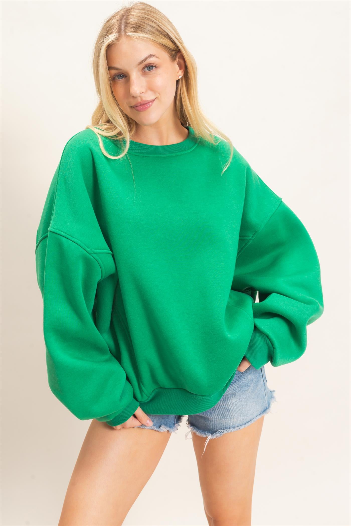 Wholesale Oversized Dropped Shoulder Sweatshirt Sweatshirts HF26F141 GREEN HYFVE