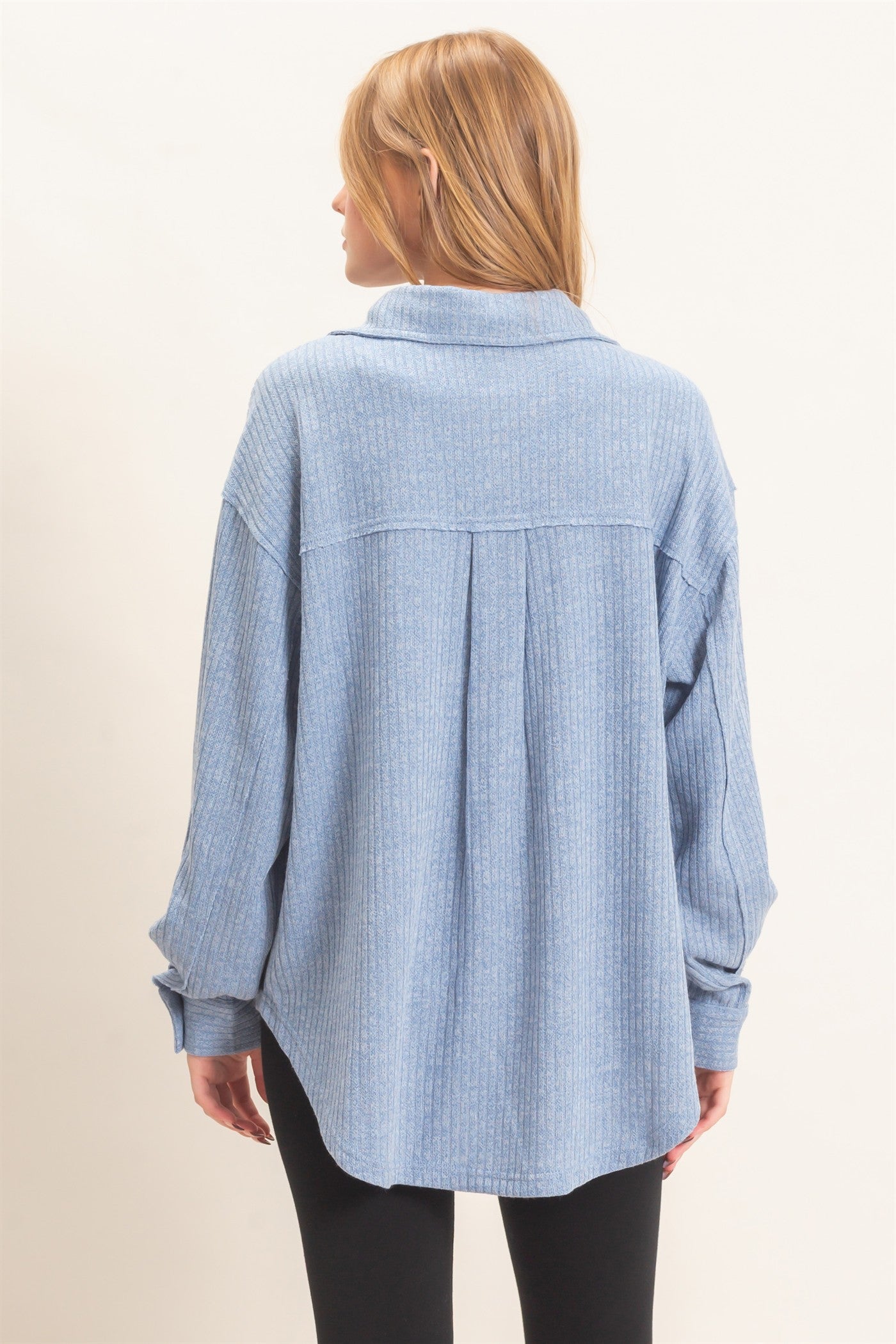 Wholesale Corduroy Button-Up Shirt Shirts HF26F138 BLUE HYFVE