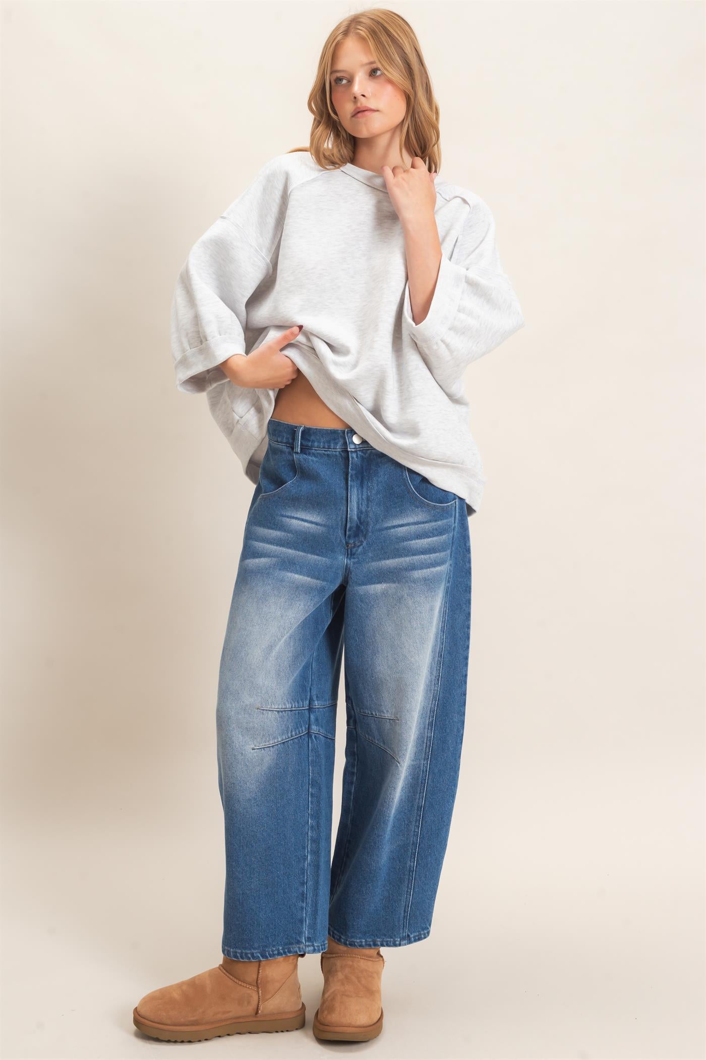Wholesale Raglan Sleeve Oversized Sweatshirt Sweatshirts HF26E075 LIGHT GRAY HYFVE
