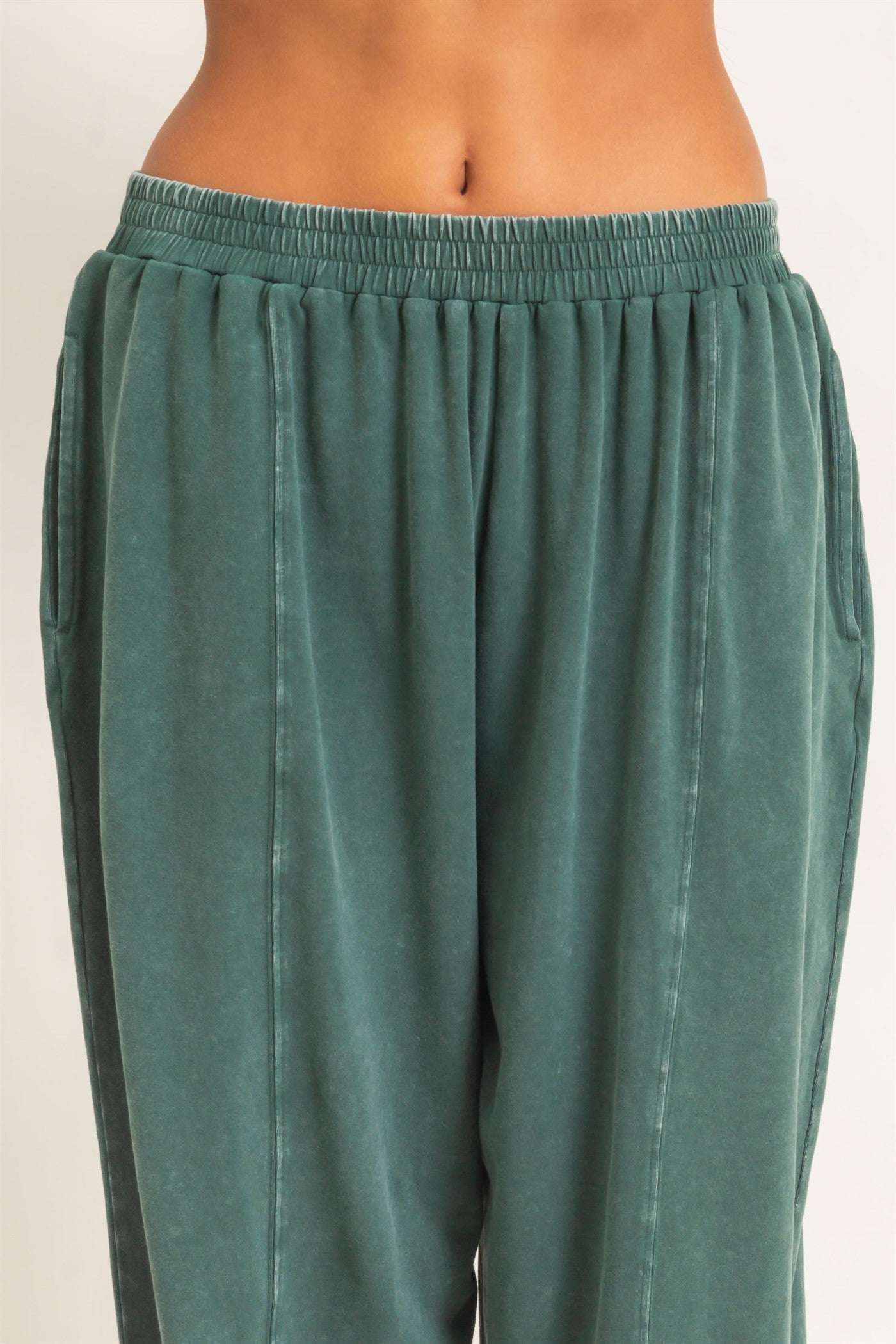 Wholesale Mineral Wash Elastic Waist Jogger Pants Joggers DZ26F405 DARK GREEN DOUBLE ZERO