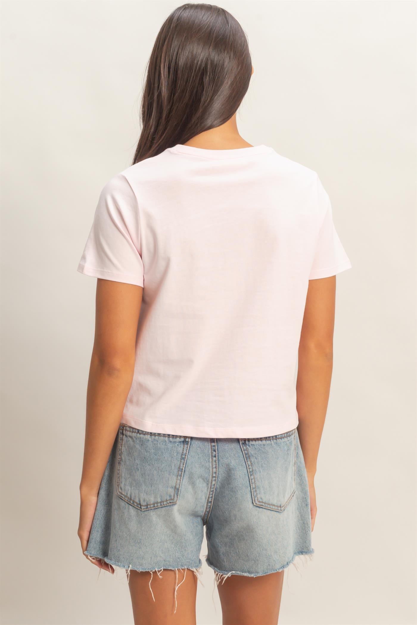 Wholesale Crew Neck Cotton T-Shirt Clothing Tops DZ26C412 SOFT PINK DOUBLE ZERO