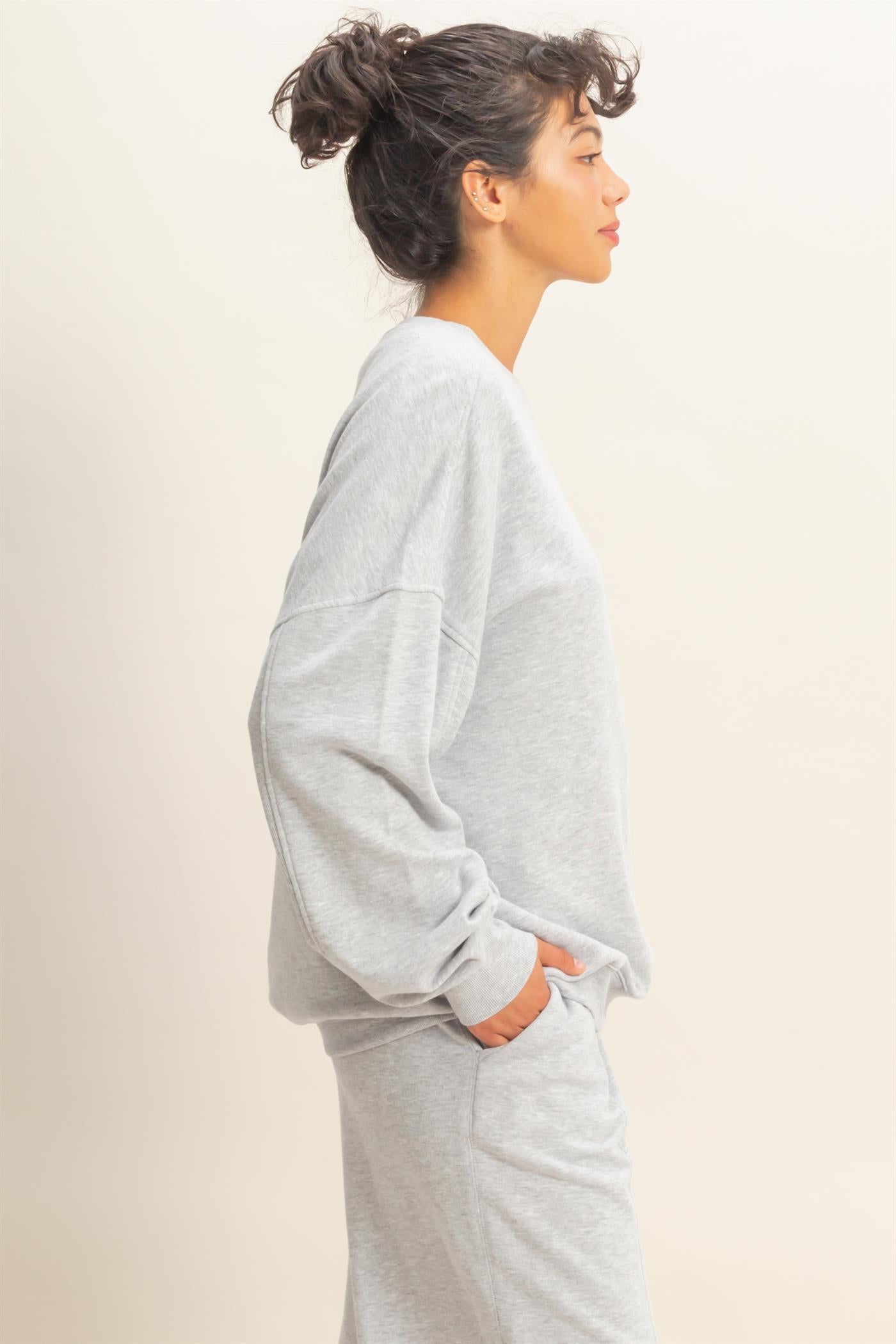 Wholesale Acid Wash Oversized Sweatshirt Sweatshirts DZ26A984 HEATHER GRAY DOUBLE ZERO