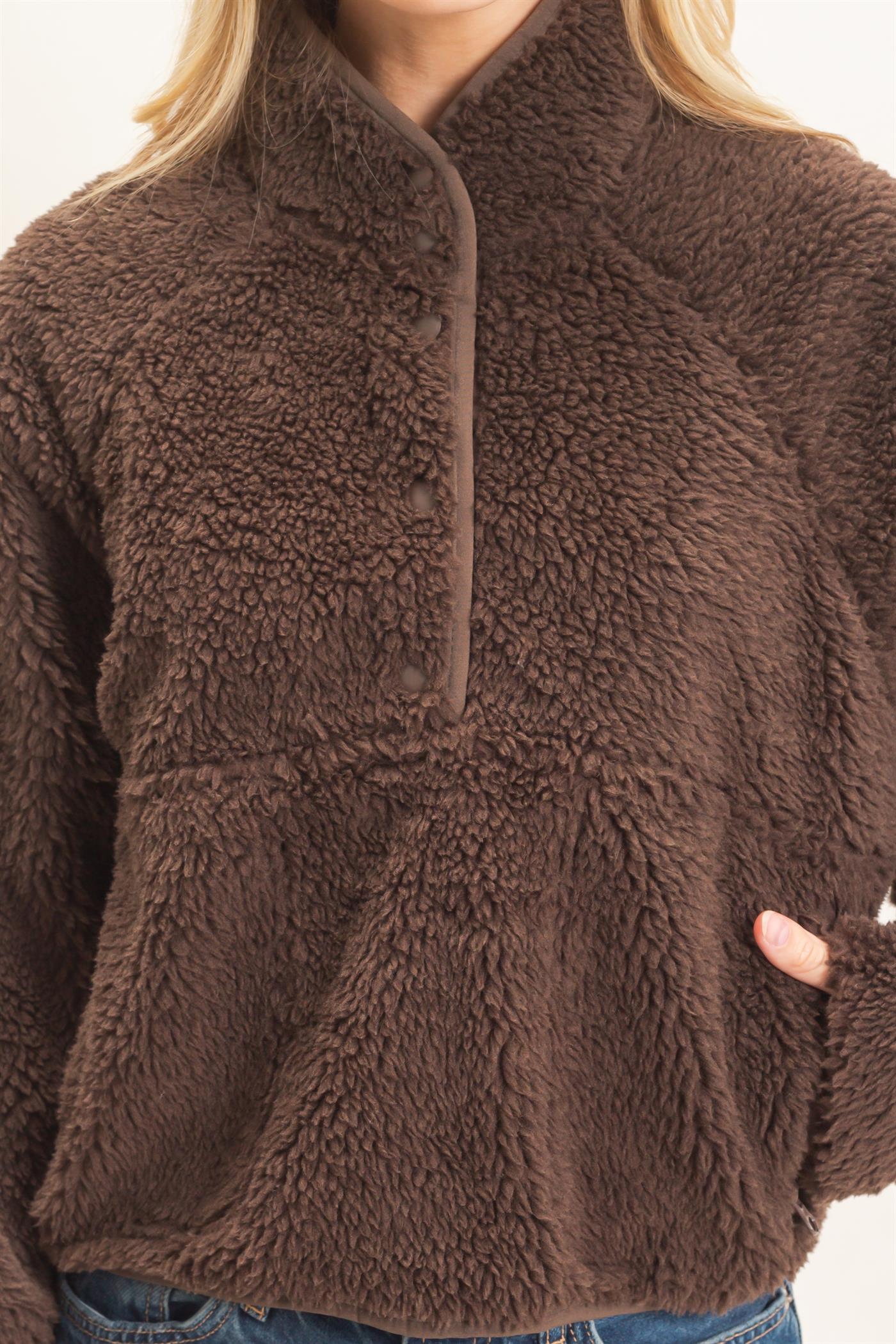 Wholesale Half-Zip Sherpa Jacket Sweatshirts HF26F130-D BROWN HYFVE