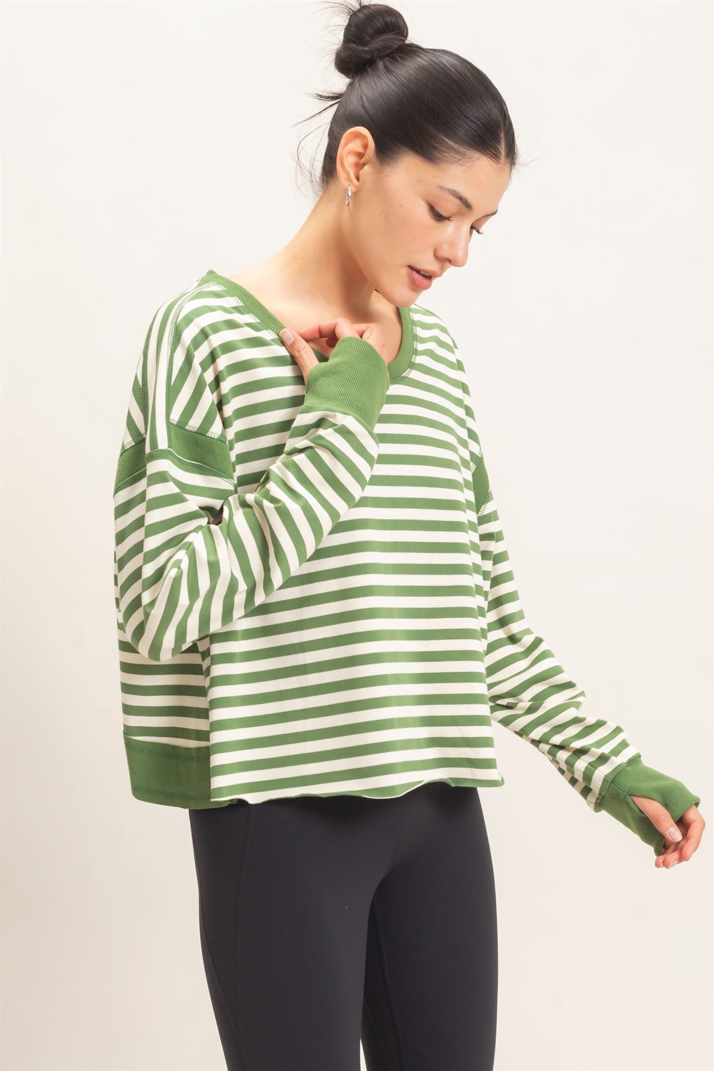 Wholesale Striped Long Sleeve Top Clothing Tops HF26C908-D GREEN HYFVE