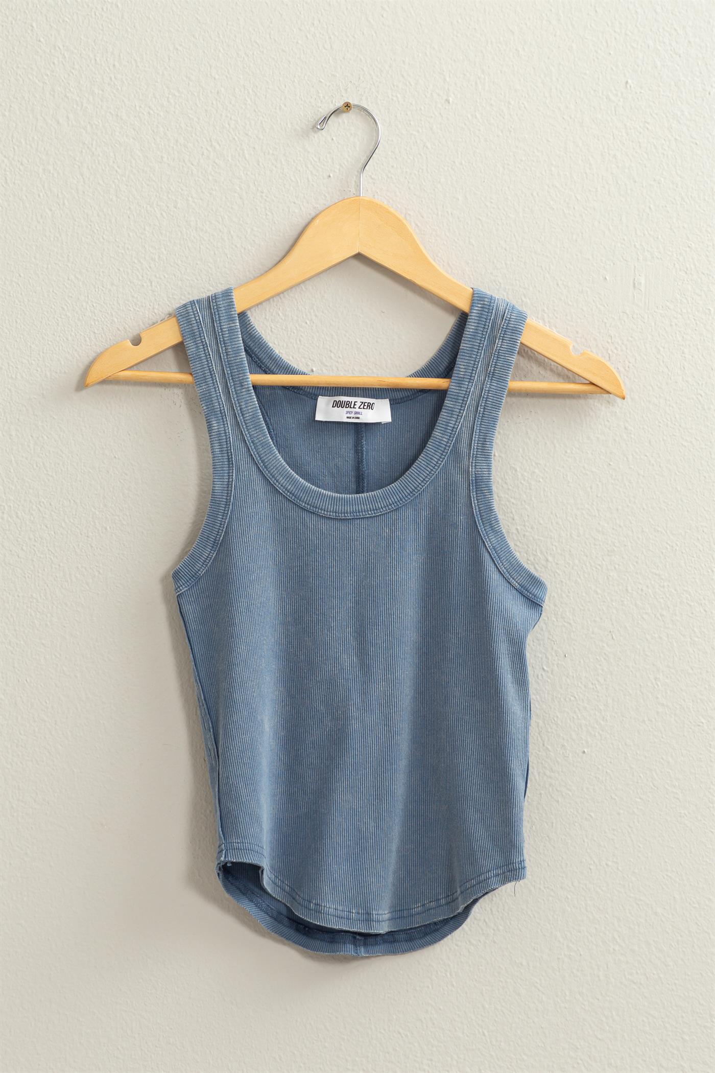 Wholesale Acid Washed Tank Top Clothing Tops DZ24A649-D GRAY BLUE DOUBLE ZERO