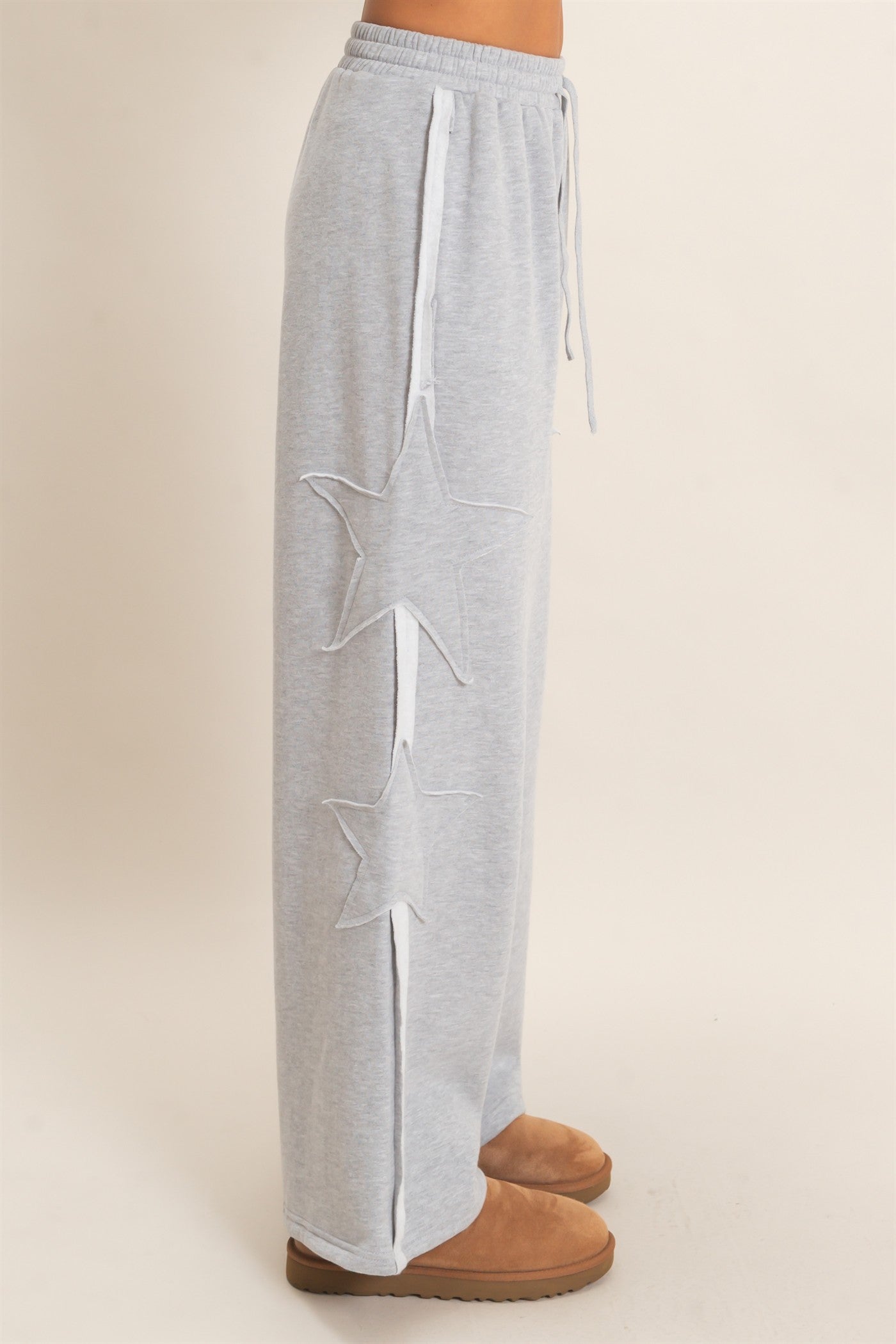 Wholesale French Terry Star Patch Sweatpants Pants DZ27A197 HEATHER GRAY DOUBLE ZERO