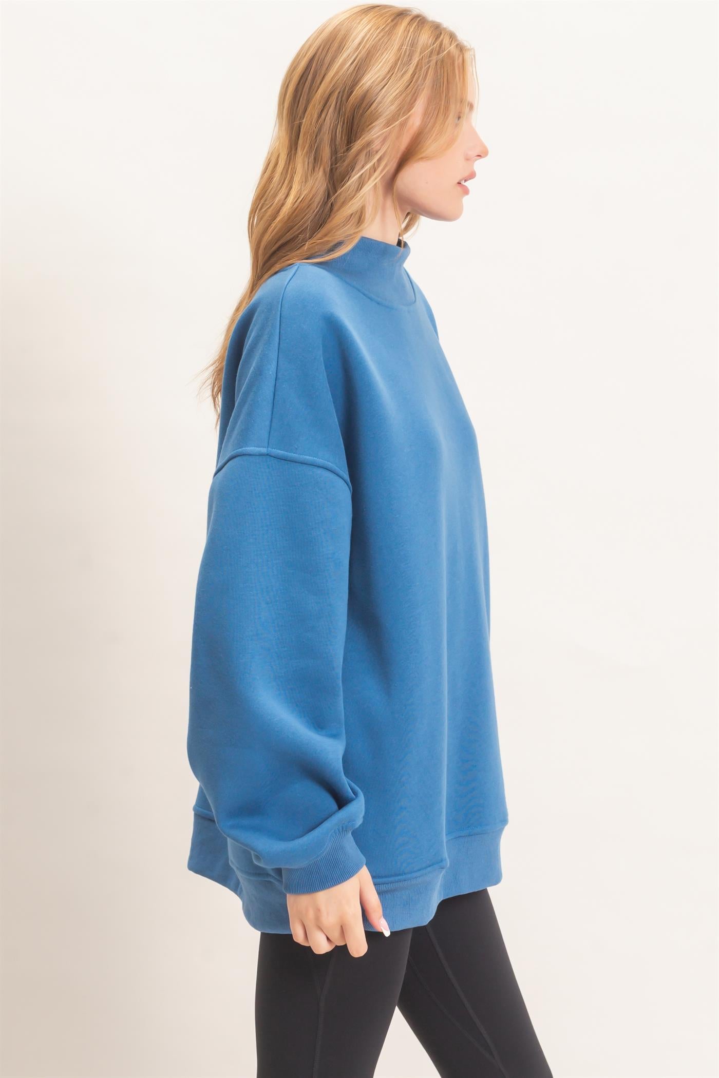 Wholesale Enzyme Washed Mock Neck Sweatshirt Sweatshirts HF26E222 COBALT BLUE HYFVE