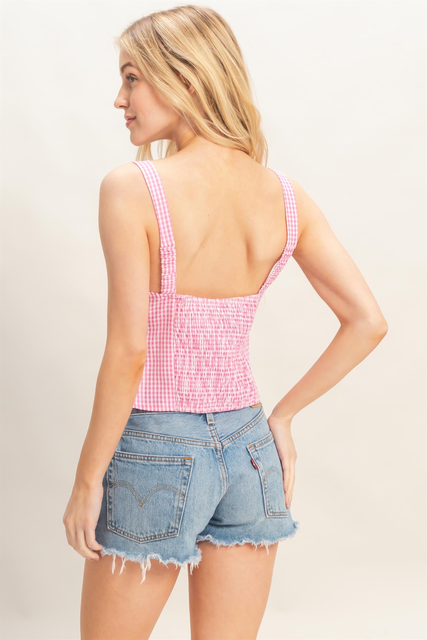 Wholesale Gingham Tie Front Tank Top Tank Tops HF26A013 PINK HYFVE