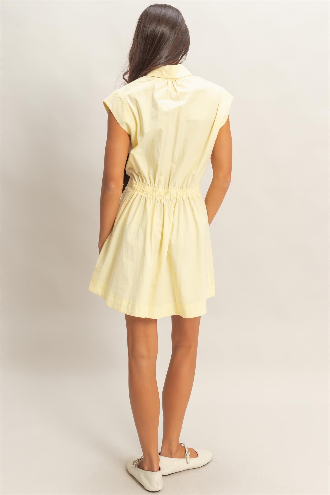 Wholesale Sleeveless Collared Shirred Mini Dress Dresses DZ26A751 PALE YELLOW DOUBLE ZERO