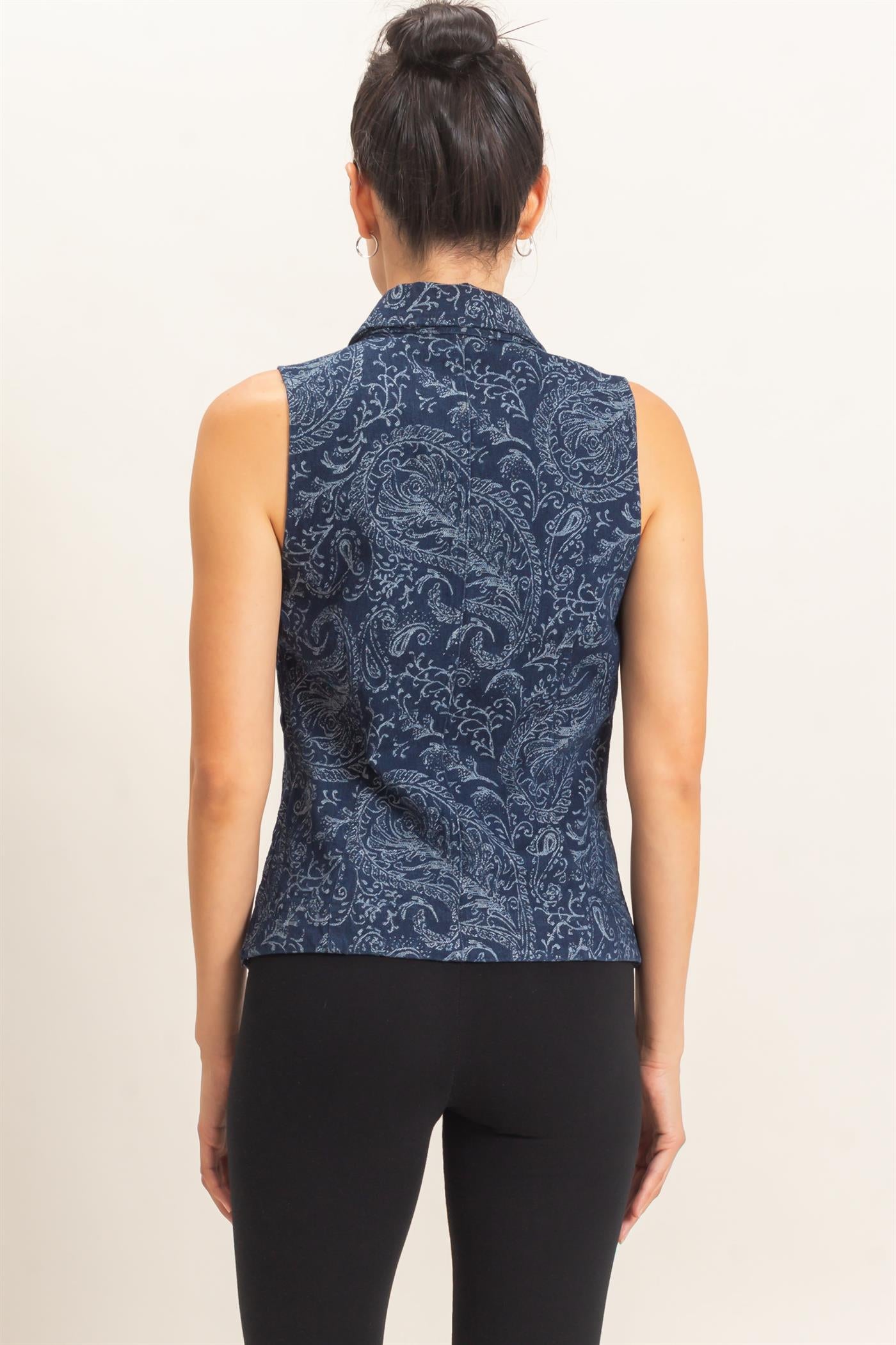 Wholesale Paisley Lace-Up Vest Clothing Tops HF26E171 NAVY HYFVE