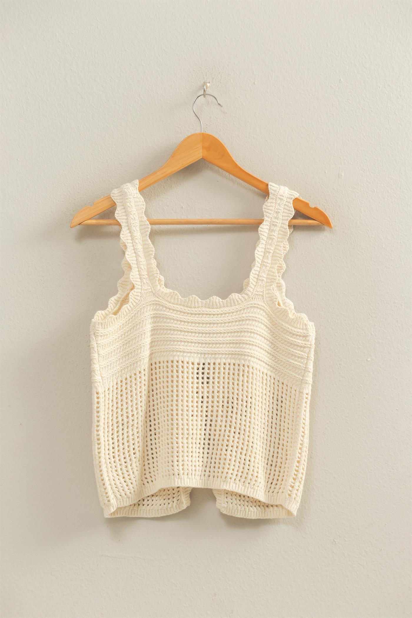 Wholesale Sleeveless Open Knit Double Tie-Front Vest Shirts DZ26A809 CREAM DOUBLE ZERO