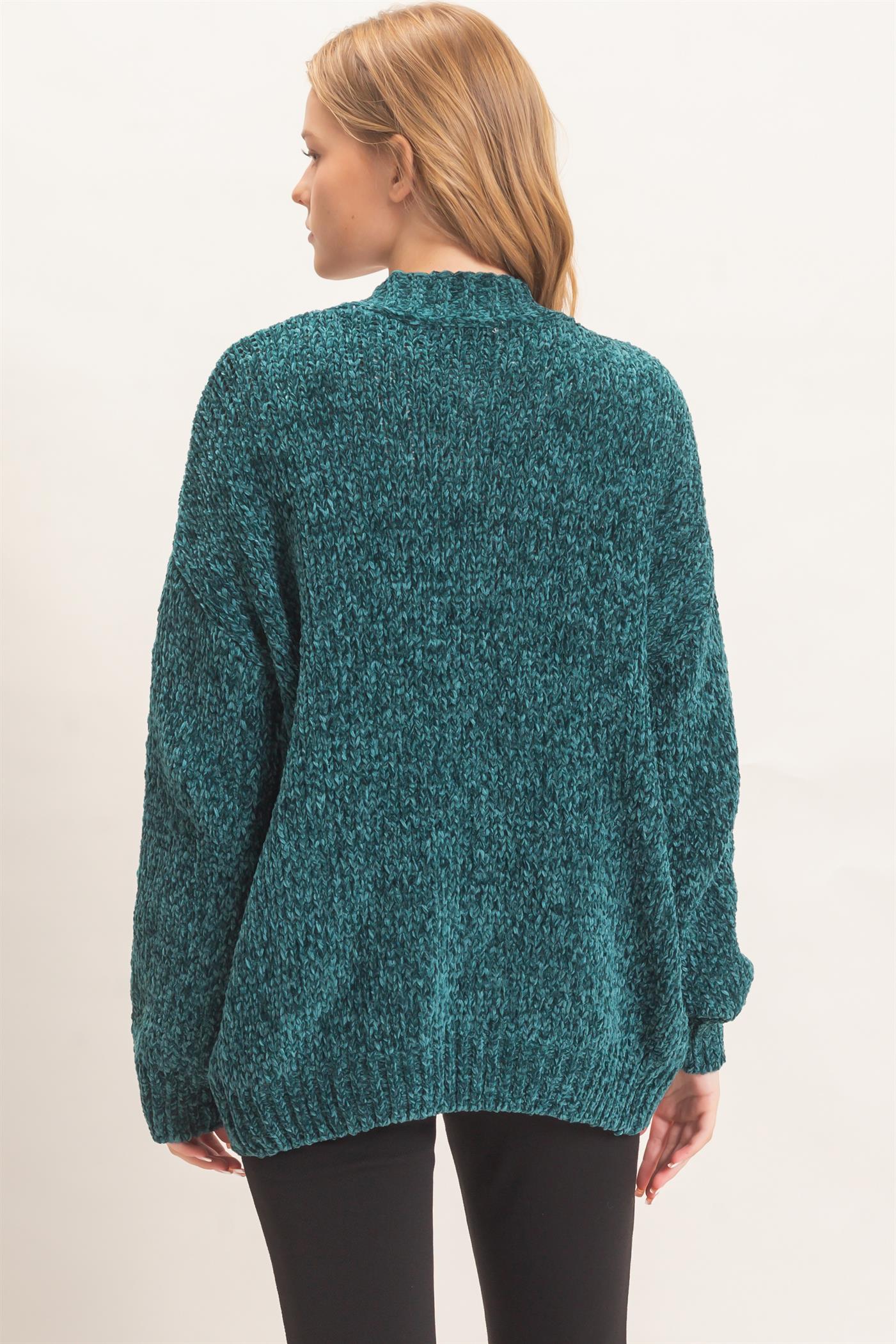 Wholesale Patch Pocket Chenille Cardigan Cardigans HF26E839 EMERALD GREEN HYFVE