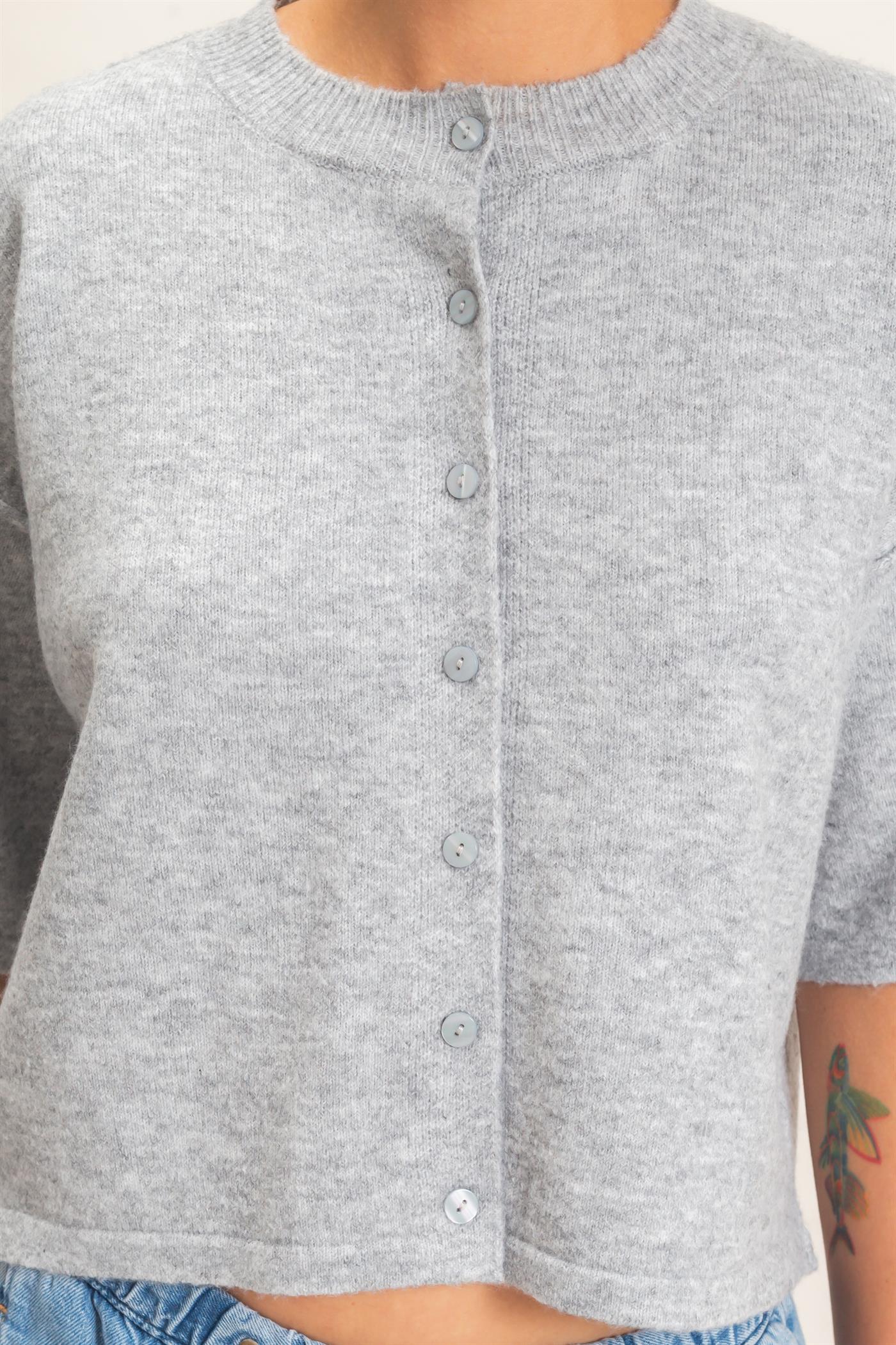 Wholesale Drop Shoulder Short Sleeve Cardigan Cardigans DZ26E238 HEATHER GRAY DOUBLE ZERO