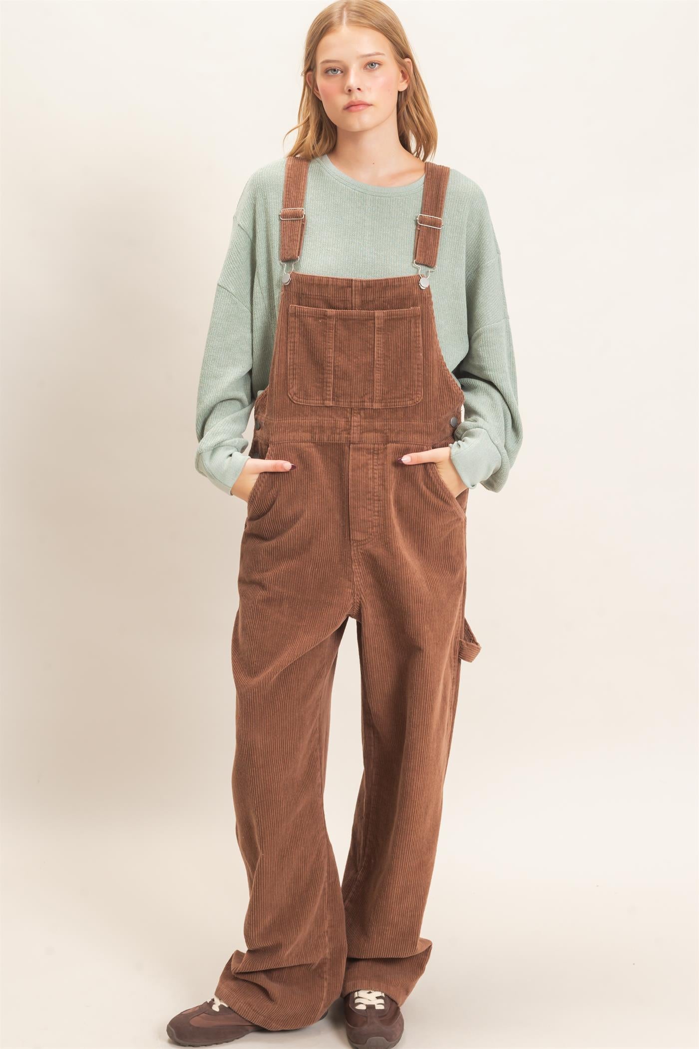 Wholesale Mineral Wash Corduroy Overalls Clothing HF26F210-D BROWN HYFVE