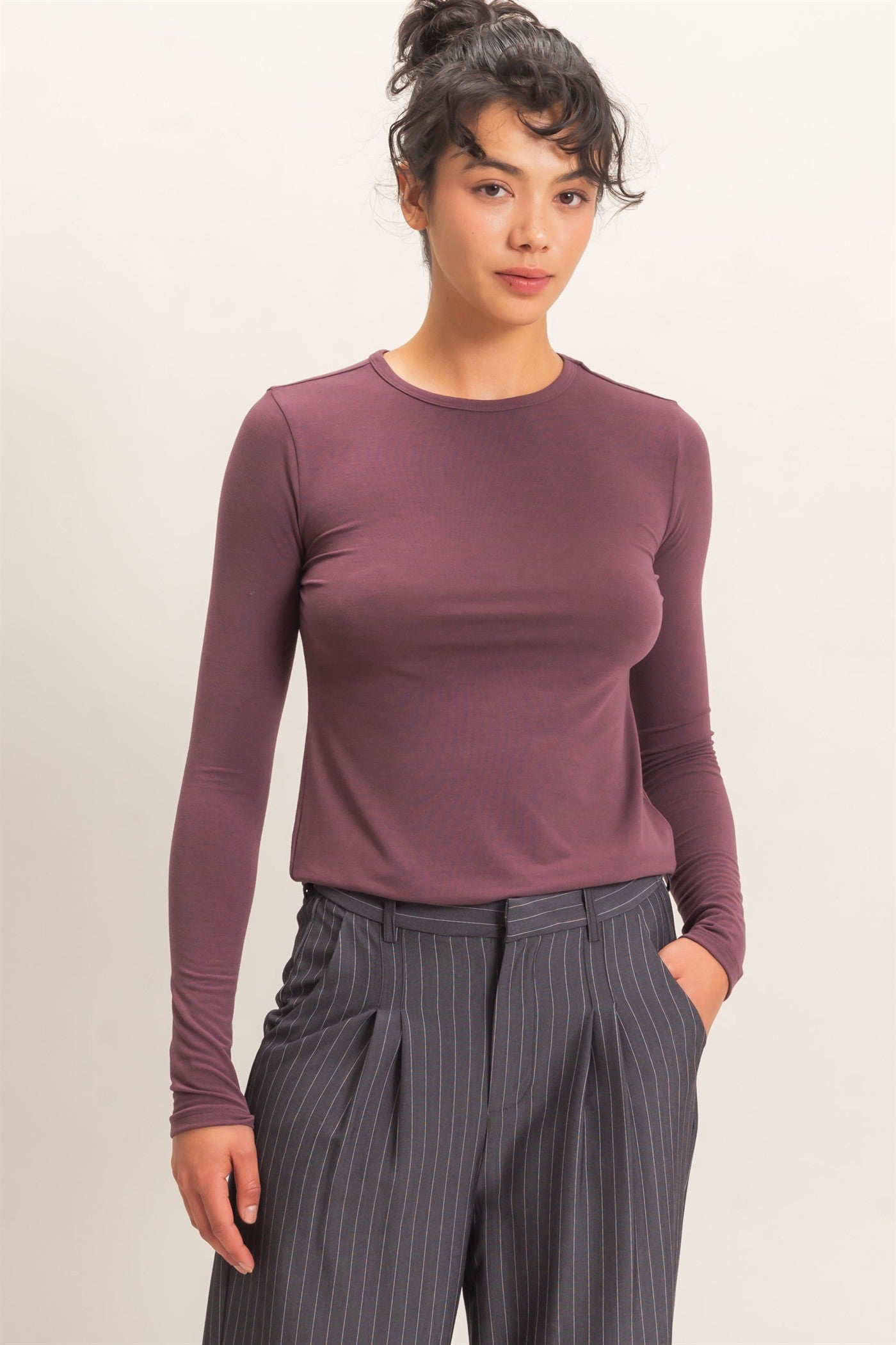 Wholesale Crew Neck Long Sleeve Top Clothing Tops DZ26E258 COCOA DOUBLE ZERO