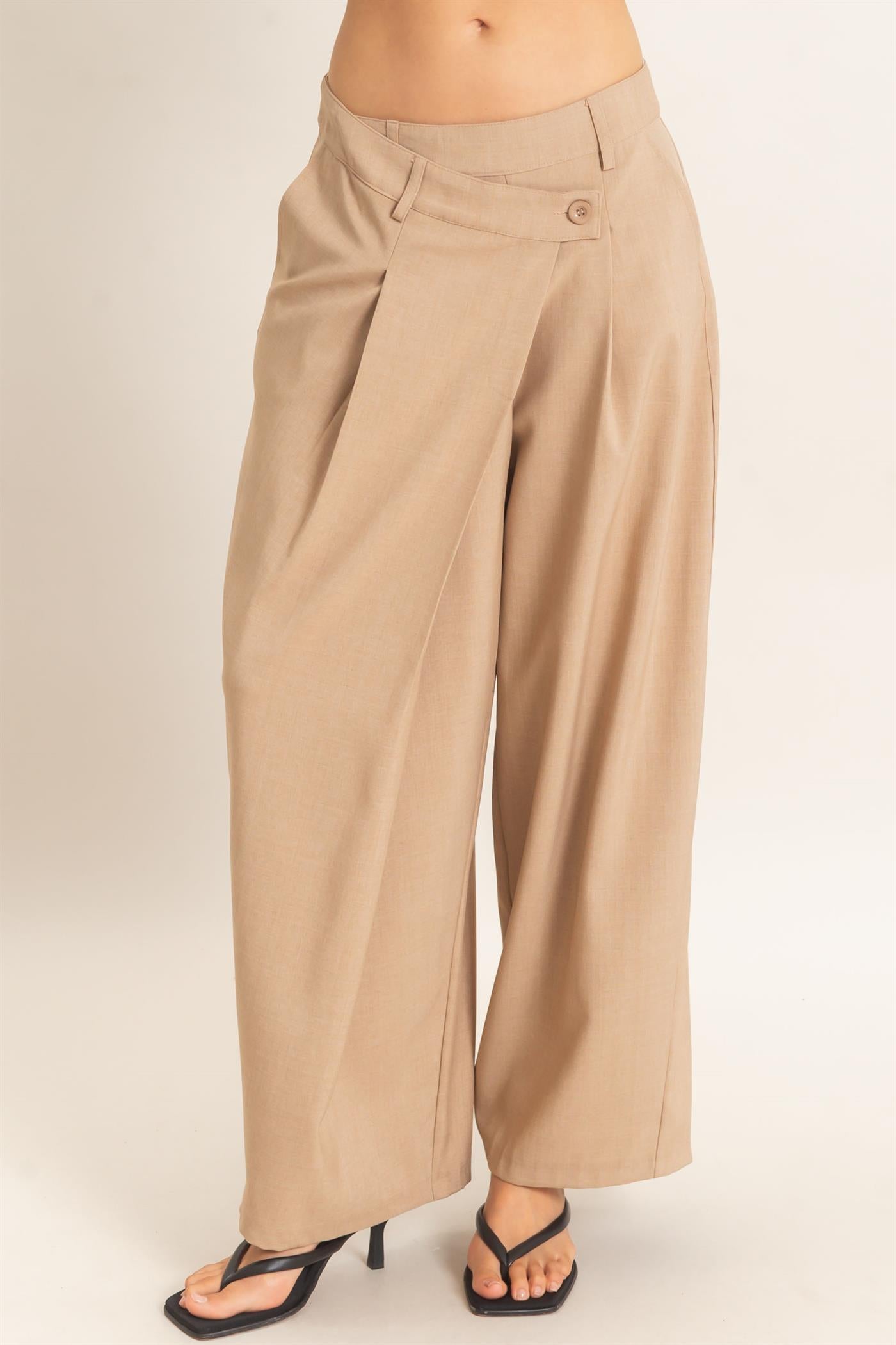 Wholesale Asymmetrical Overlap Pleated Pant Pants HF26C885 TAUPE HYFVE