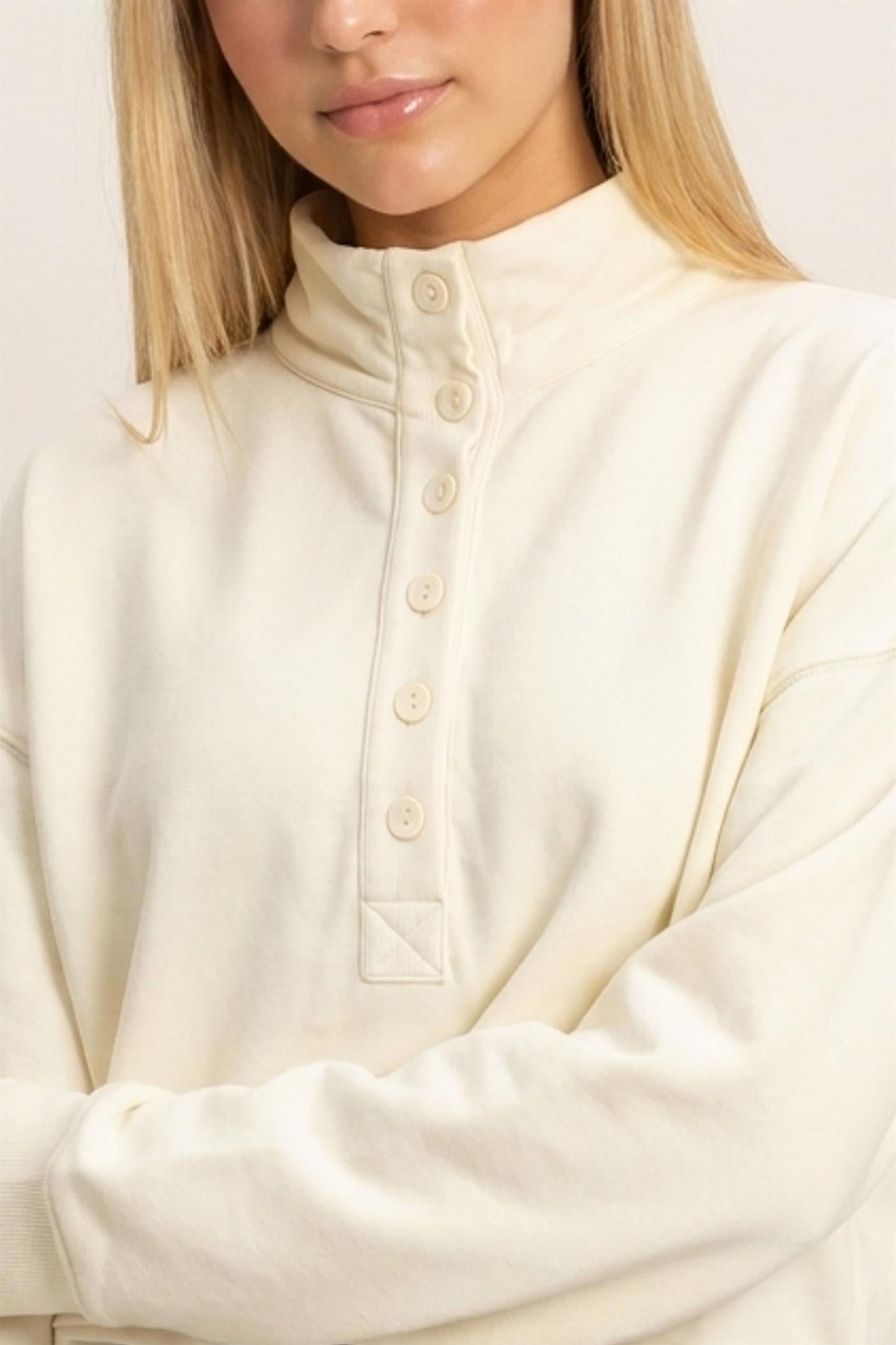 Wholesale Mineral Wash Button Front Sweatshirt Sweatshirts DZ26C909 CREAM DOUBLE ZERO