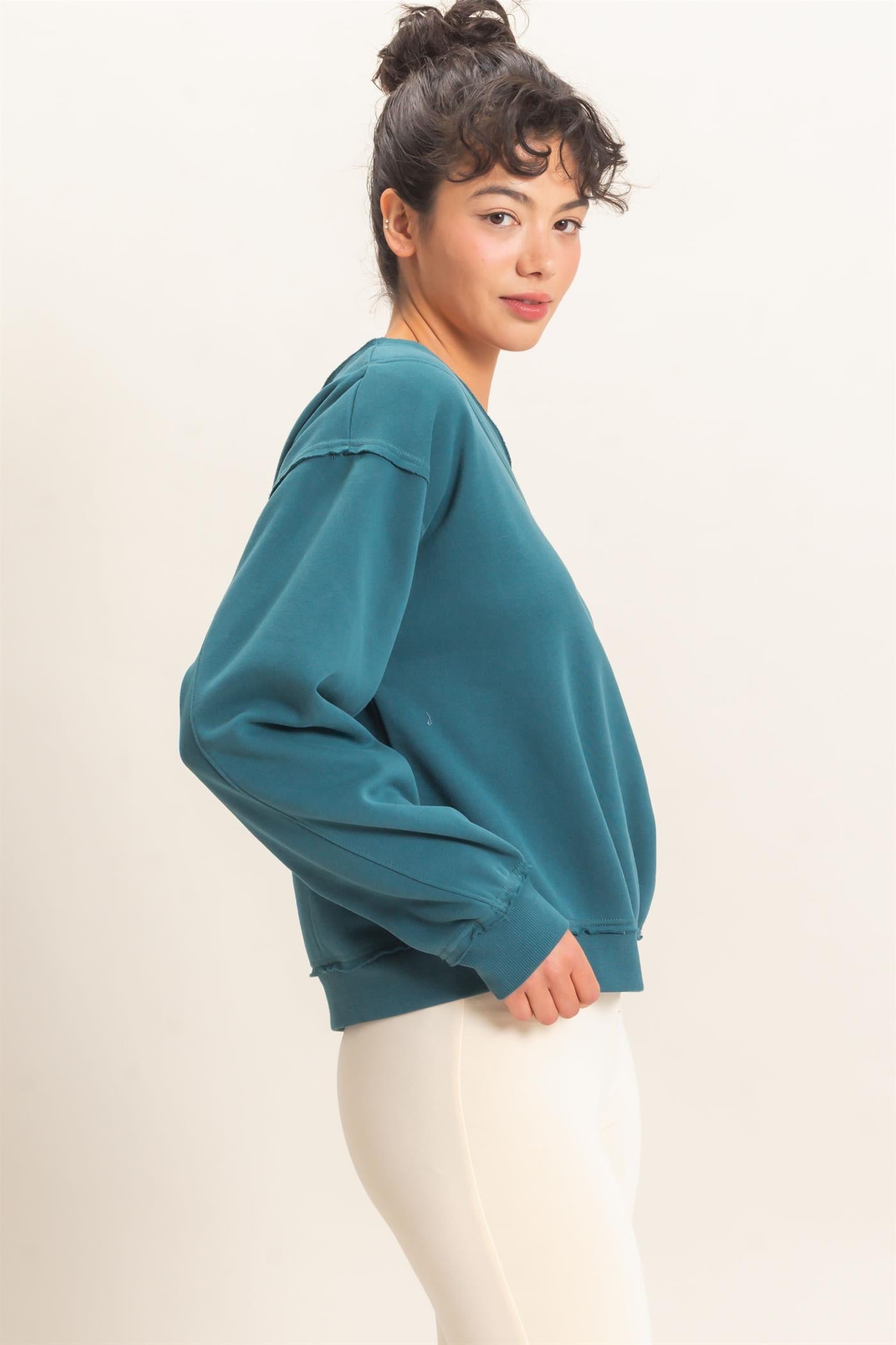 Wholesale Off Shoulder Sweatshirt Sweatshirts DZ26C880 DARK TEAL DOUBLE ZERO