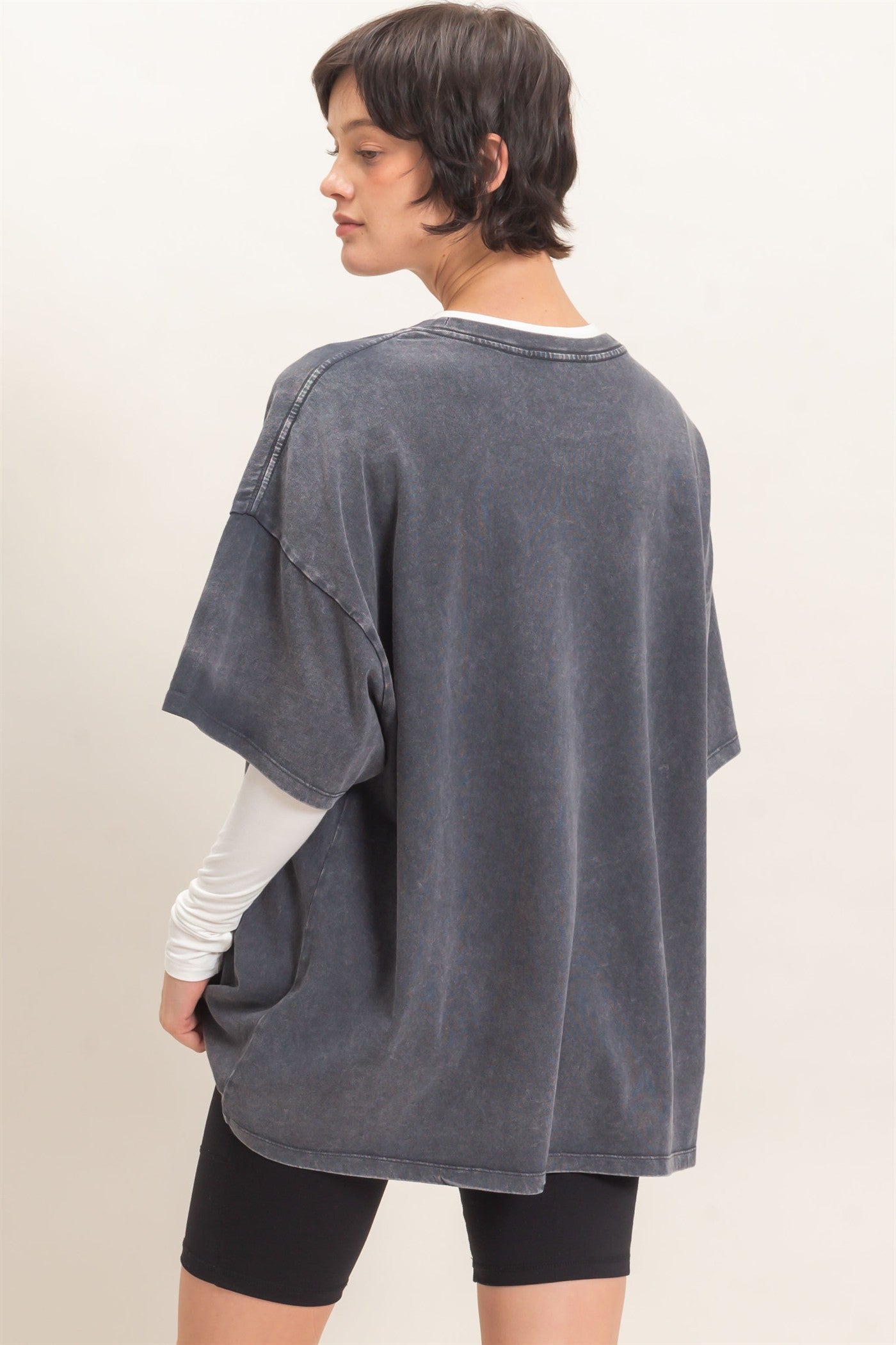 Wholesale Mineral Wash Oversized Crew Neck T-Shirts Clothing Tops DZ26C961 CHARCOAL DOUBLE ZERO