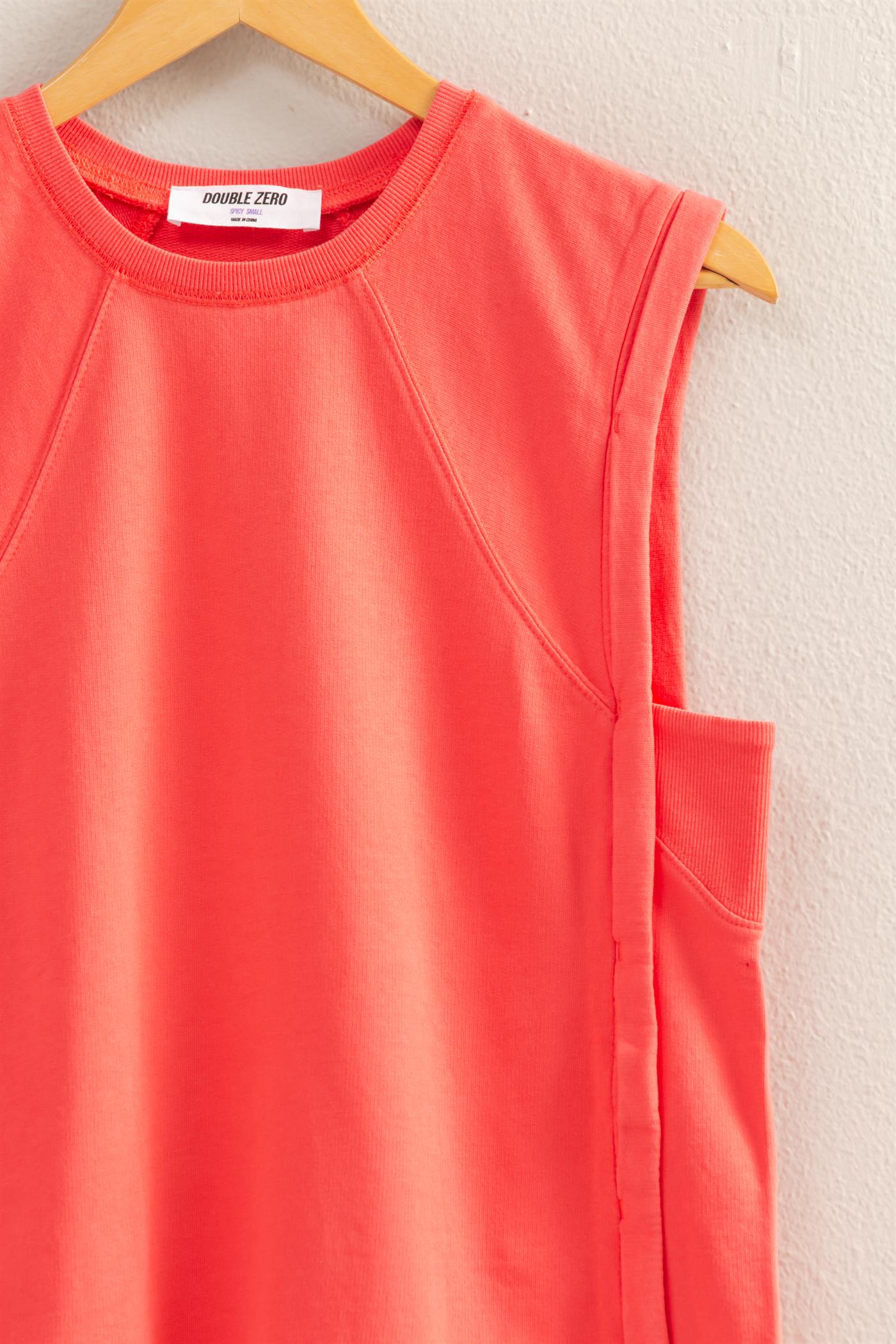 Wholesale Round Neck Sleeveless Boxy Top Clothing Tops DZ25C561 CORAL DOUBLE ZERO