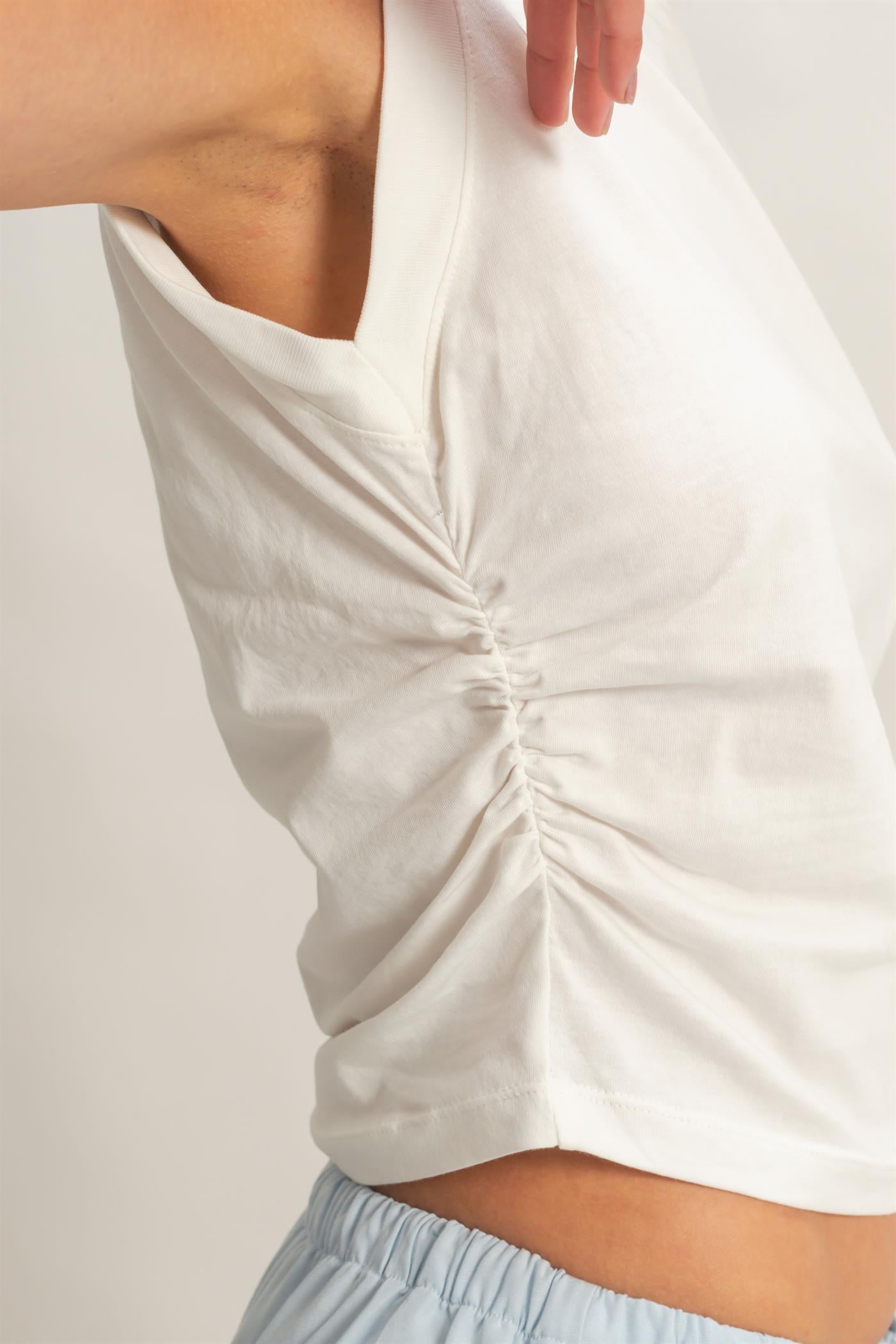 Wholesale Ruched Waist Sleeveless Cotton Top Clothing Tops DZ26C520 OFF WHITE DOUBLE ZERO