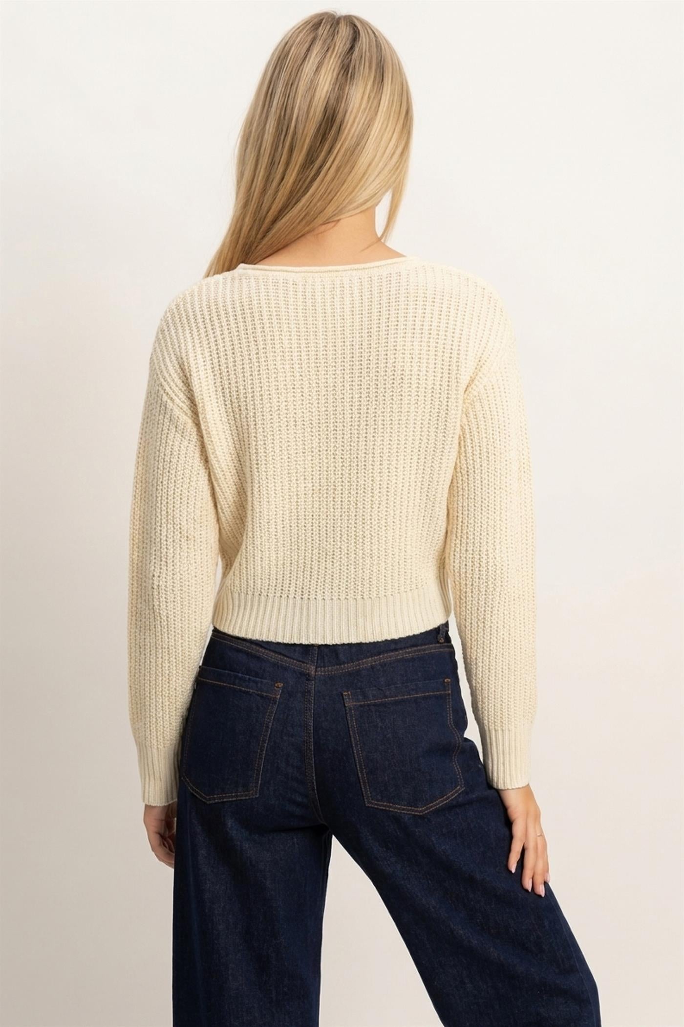 Wholesale V-Neck Ribbed Cardigan Cardigans DZ26E106 IVORY DOUBLE ZERO