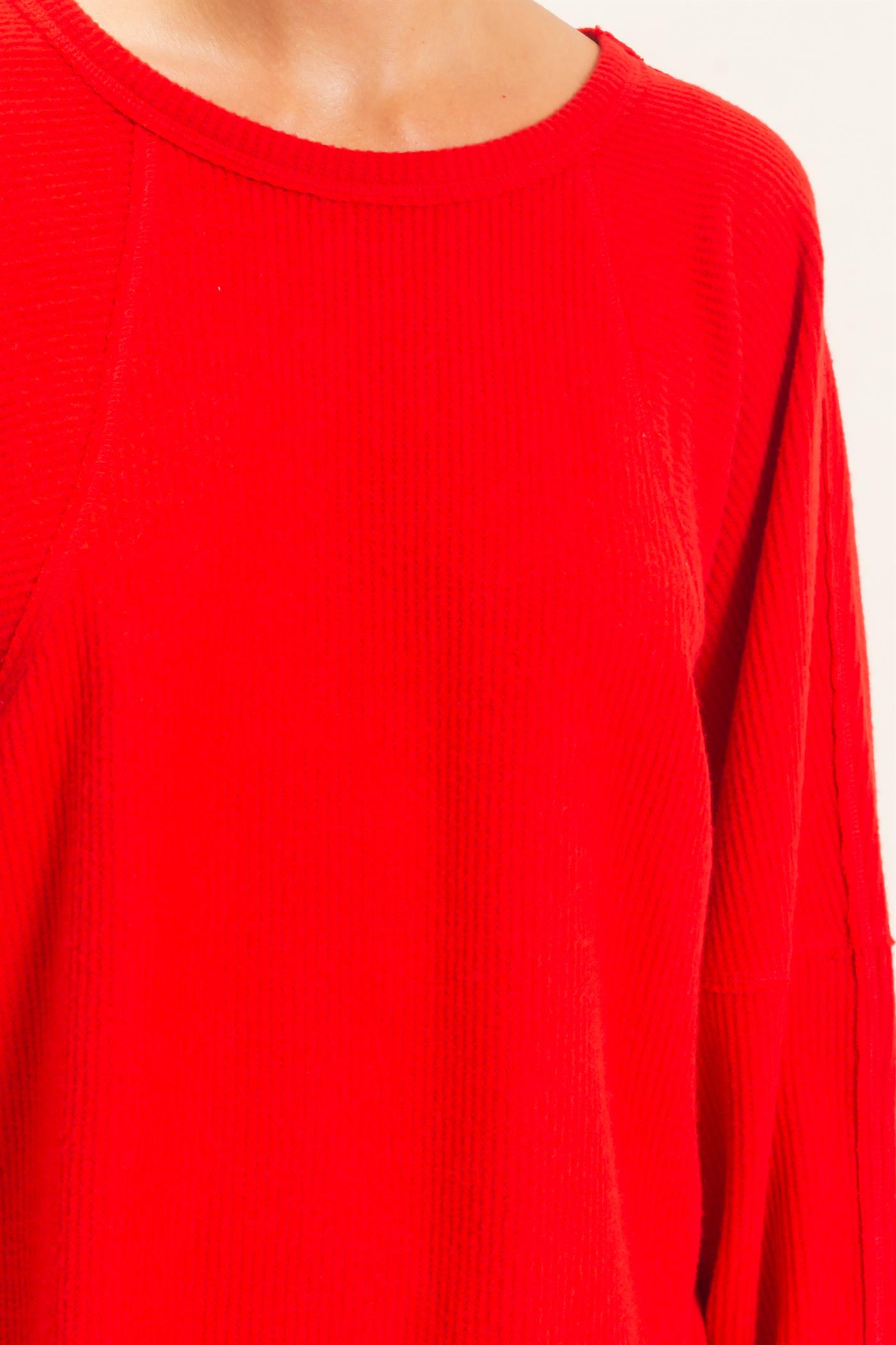 Wholesale Brushed Waffle Long Sleeve Top Clothing Tops DZ26F312 RED DOUBLE ZERO