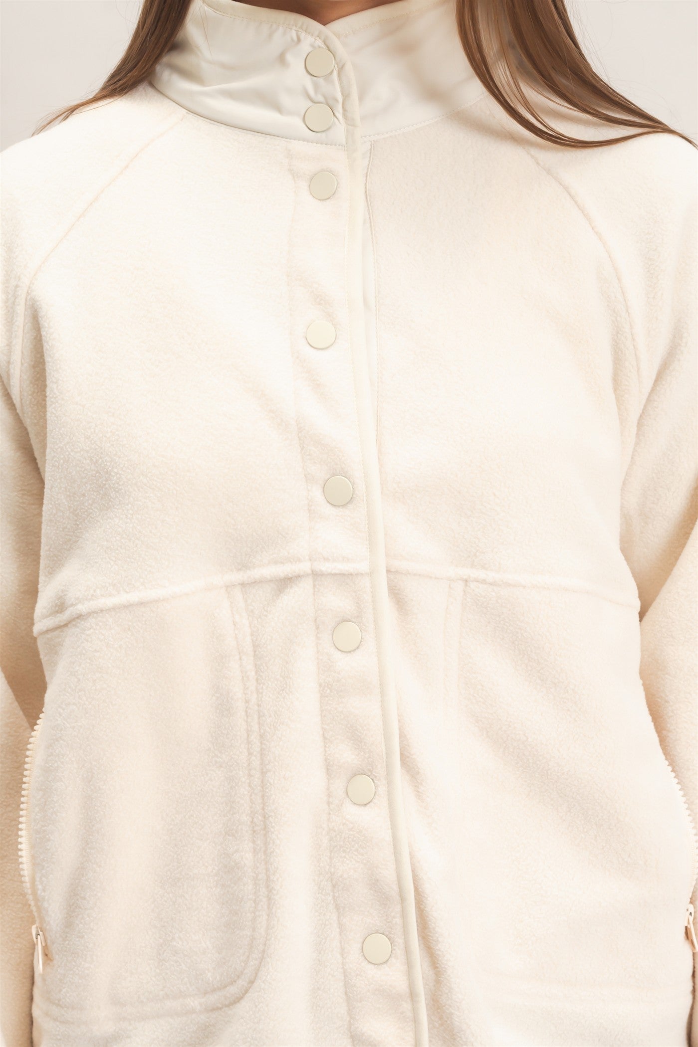 Wholesale Fleece Jacket With Button Front Coats & Jackets DZ26F086 CREAM DOUBLE ZERO