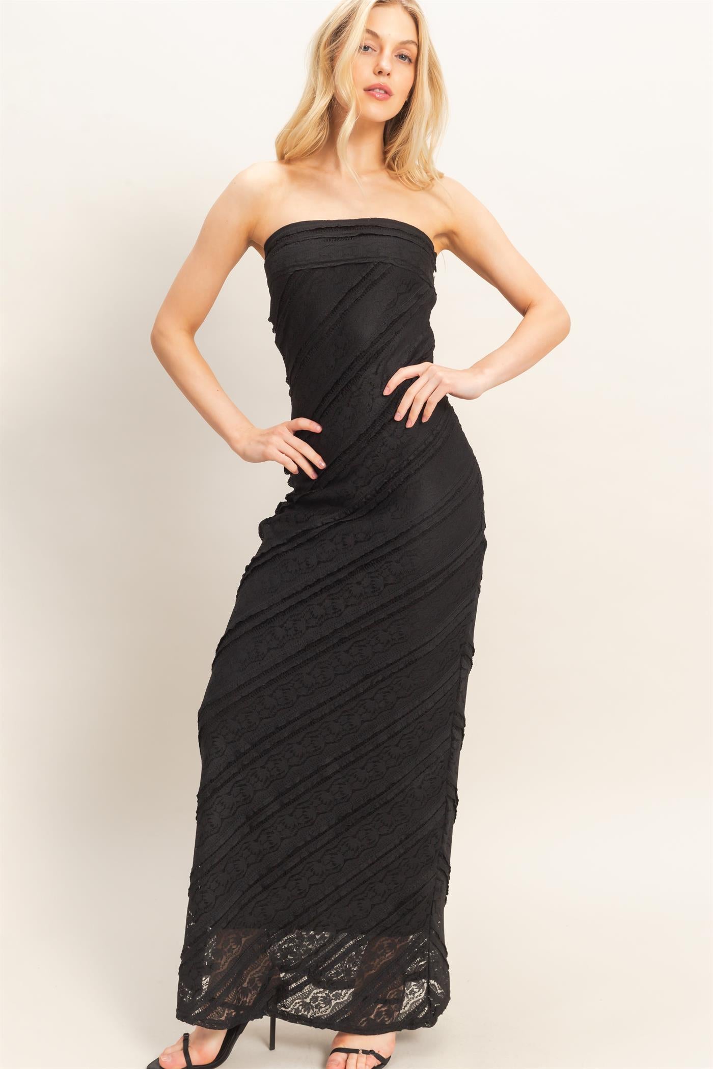 Wholesale Strapless Ruched Maxi Dress Dresses HF26A105 BLACK HYFVE