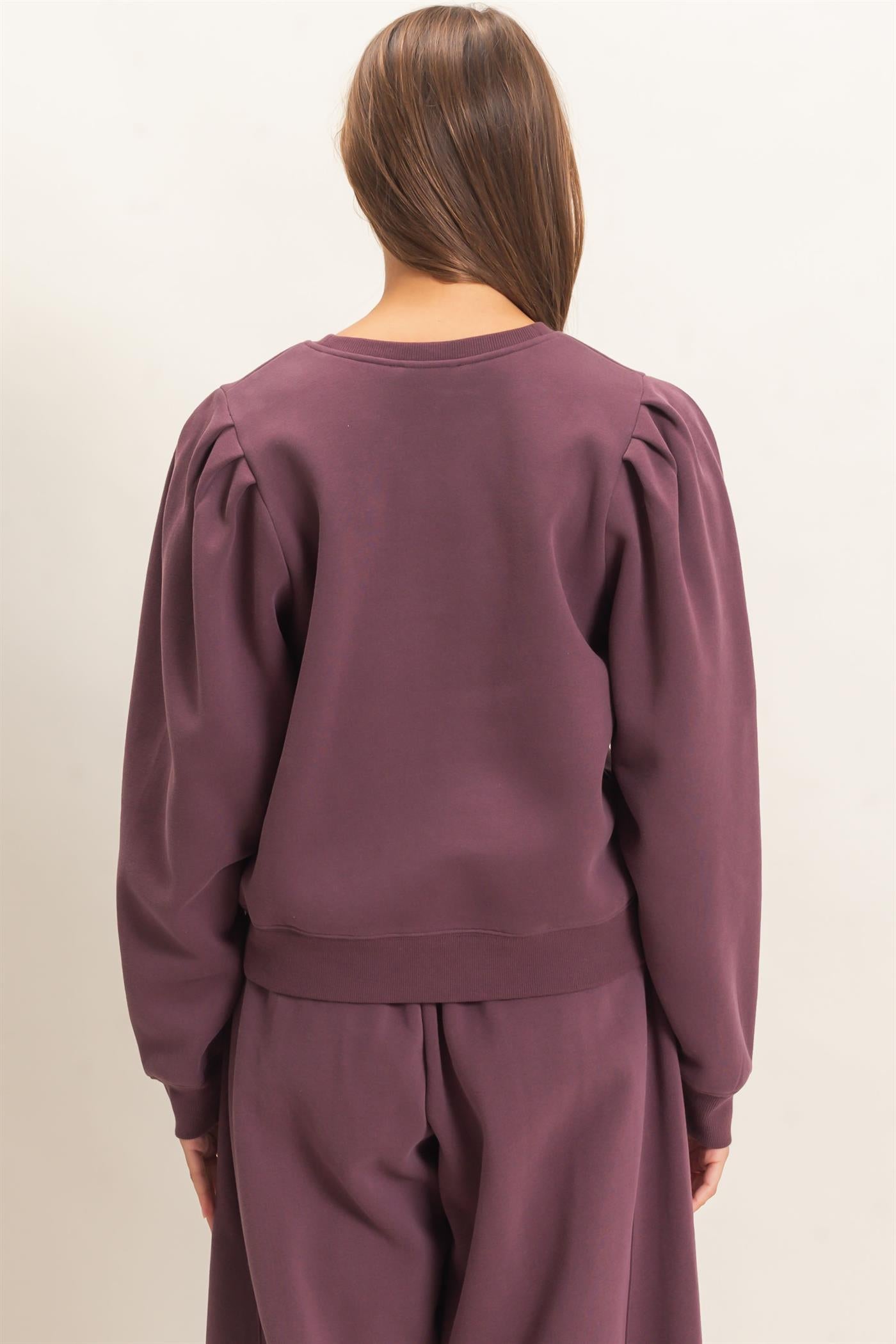 Wholesale Puff Sleeve Crew Neck Sweatshirt Sweatshirts DZ26E110 COCOA DOUBLE ZERO