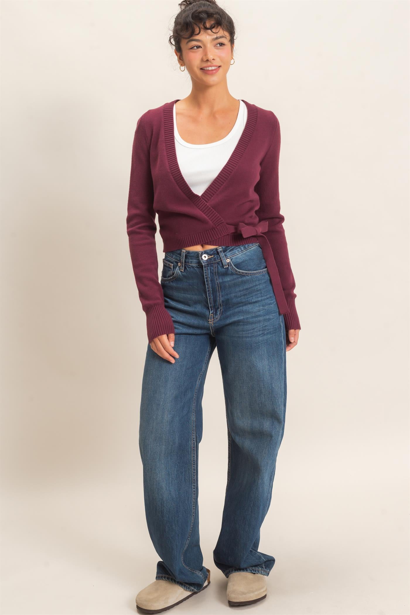 Wholesale Wrap Knit Cardigan Sweaters DZ26F393 DARK CHERRY DOUBLE ZERO