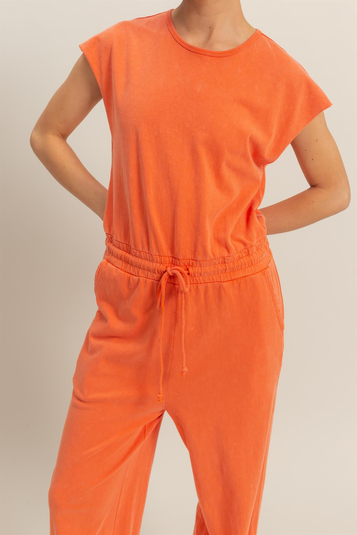 Wholesale Short Sleeve Casual Jumpsuit Clothing DZ24C619 TOMATO DOUBLE ZERO