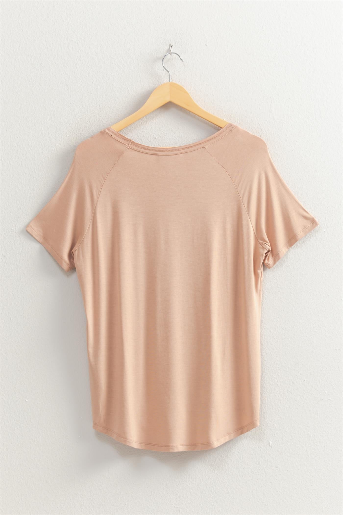 Wholesale Oversized V-Neck Relaxed Tee Clothing Tops DZ25E310 DARK TAUPE DOUBLE ZERO