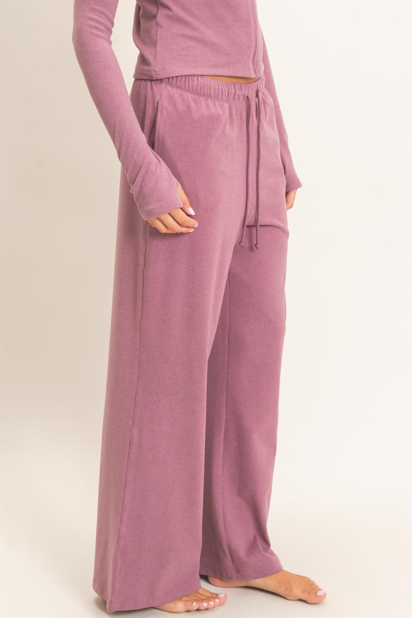Wholesale Wide Leg Pants With Drawcord Pants DZ26E288 PLUM DOUBLE ZERO