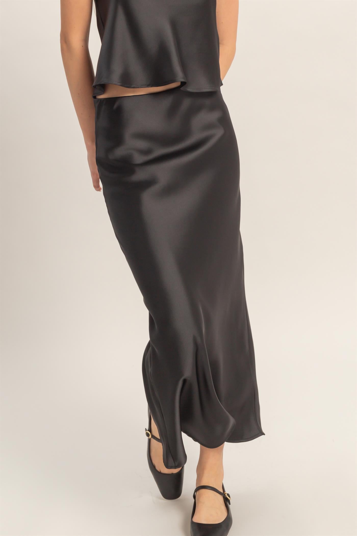 Wholesale Satin Midi Skirt Skirts DZ26A050 BLACK DOUBLE ZERO