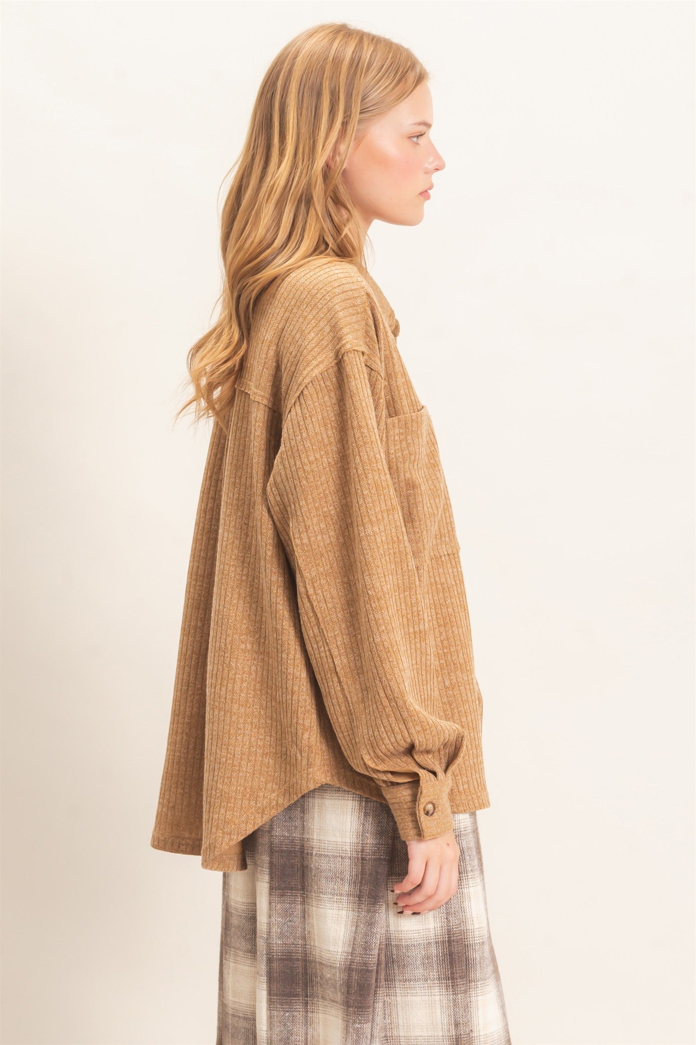 Wholesale Corduroy Button-Up Shirt Shirts HF26F138 LIGHT BROWN HYFVE