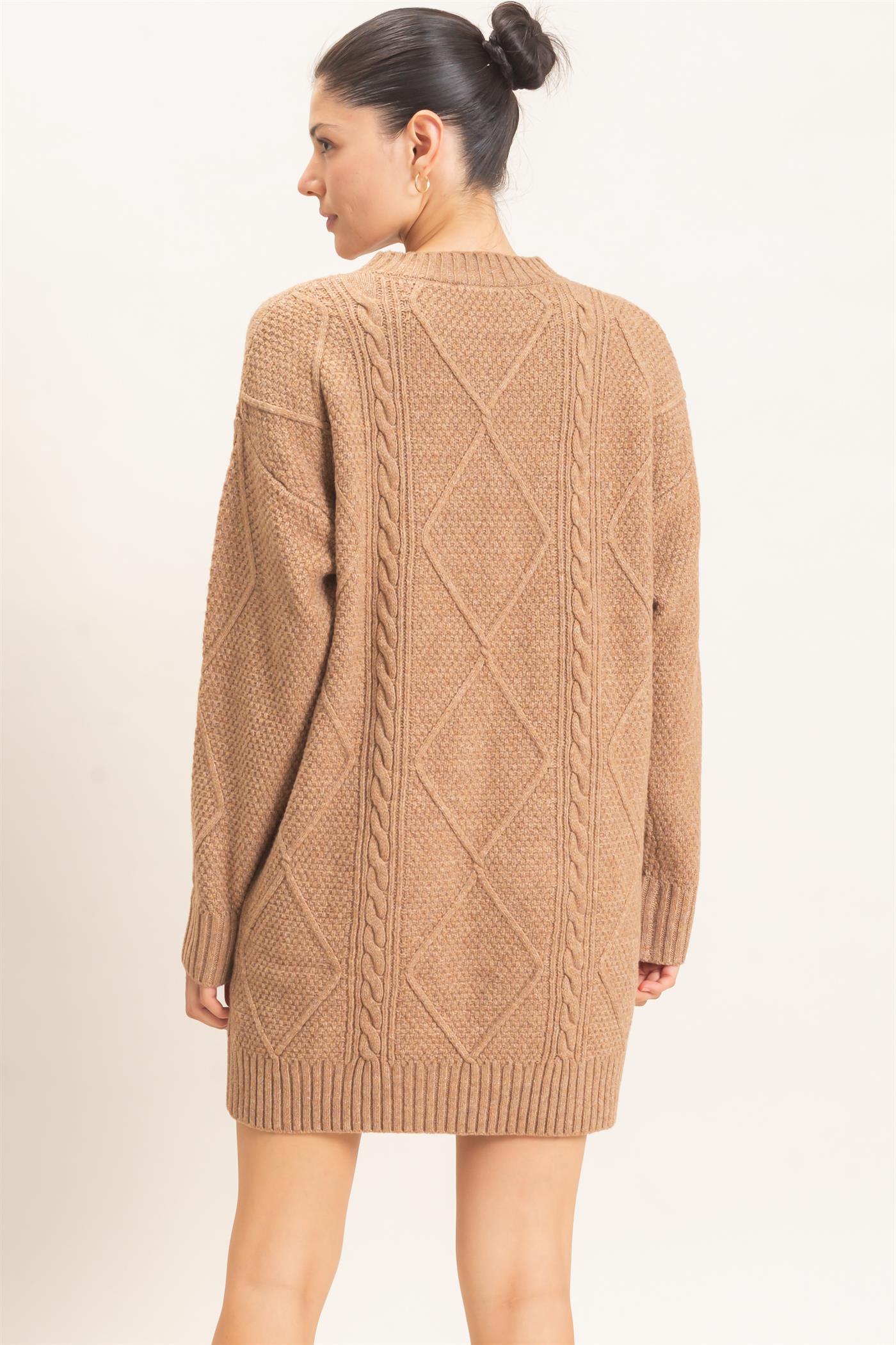 Wholesale Cable Knit Crew Neck Dress Dresses HF26F006 TAUPE HYFVE