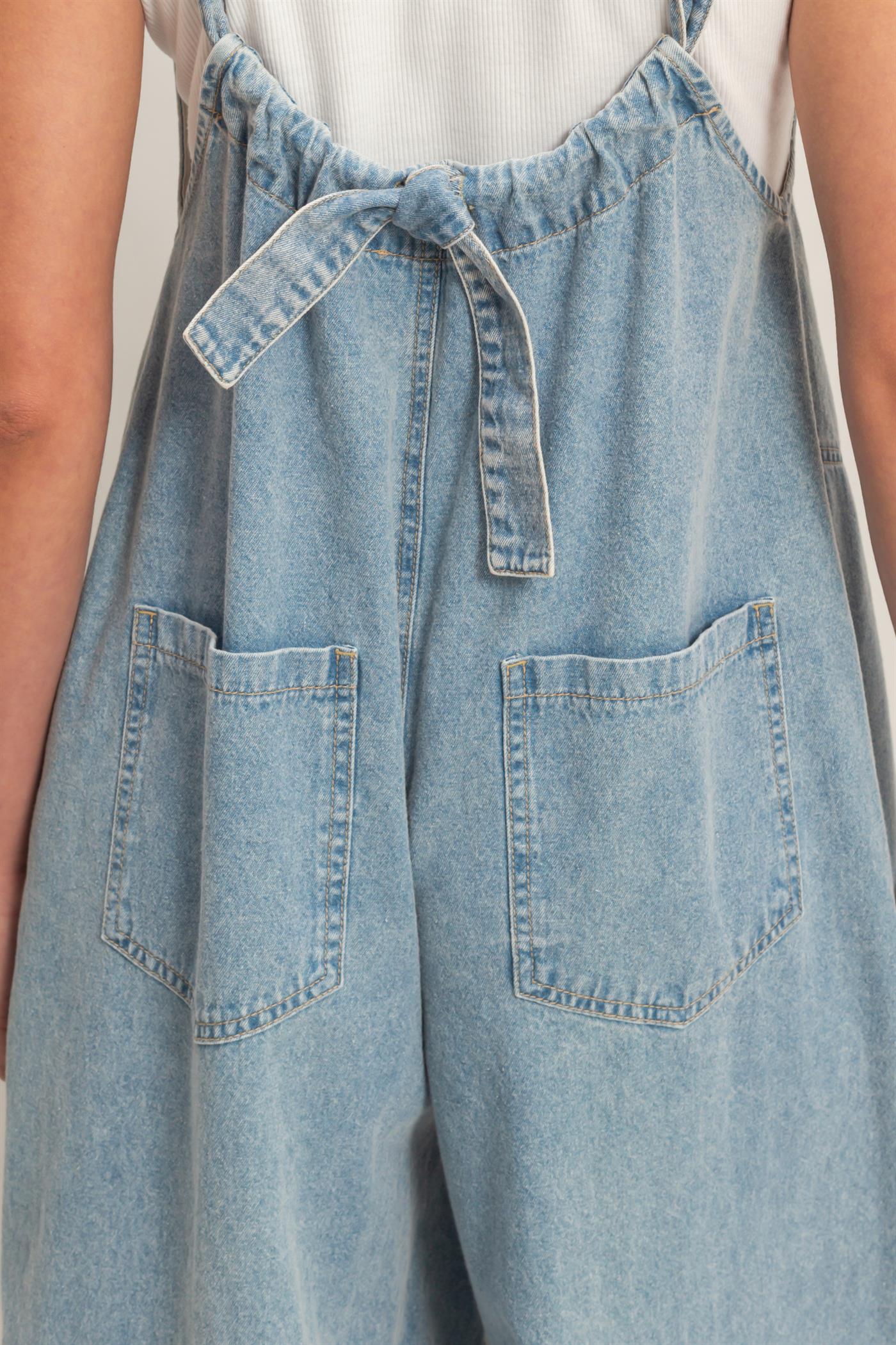 Wholesale Denim Adjustable Strap Jumpsuit Clothing DZ26C414 LIGHT BLUE DOUBLE ZERO