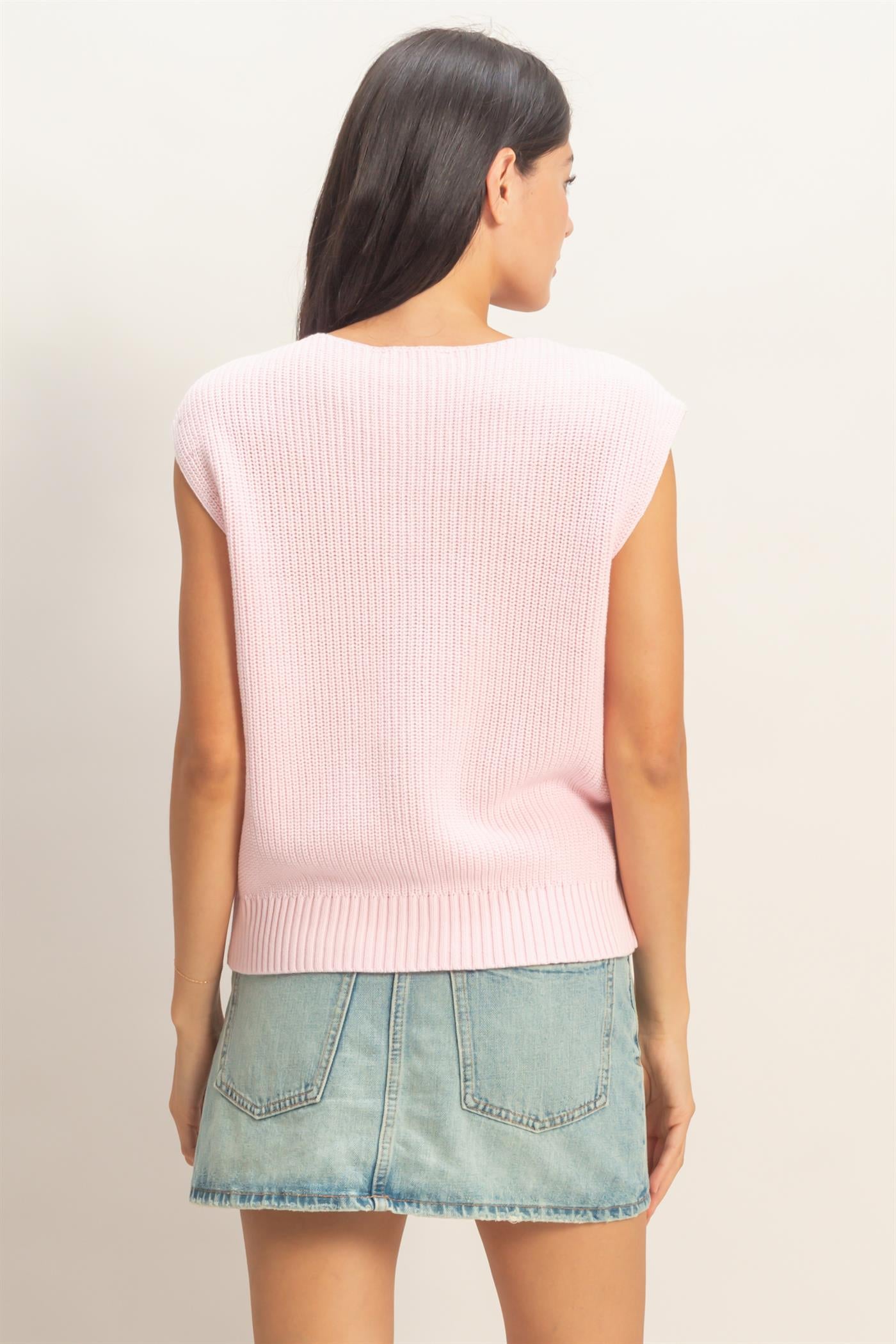 Wholesale Sleeveless Button-Up Ribbed Vest Sweaters DZ26A833 SOFT PINK DOUBLE ZERO